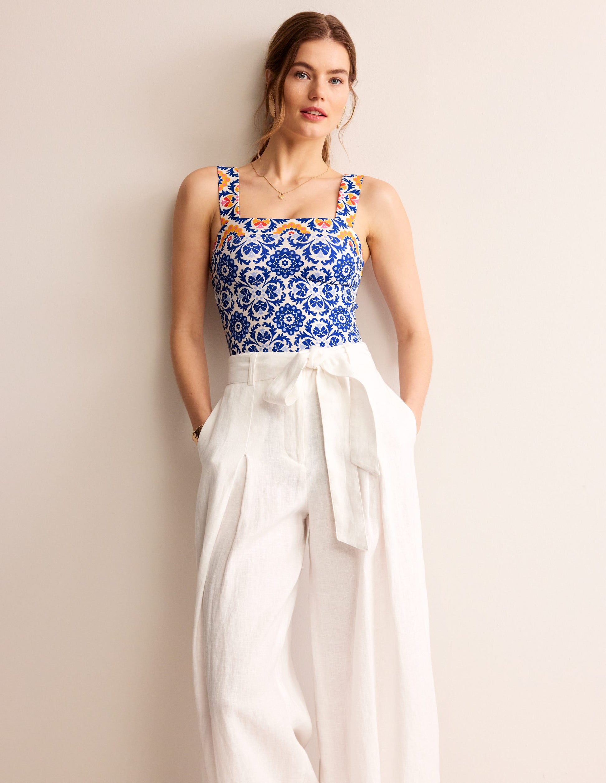 Square Neck Panel Swimsuit-Surf The Web, Mosaic Bloom-4