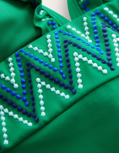 Embroidered Ruffle Swimsuit-Green-6
