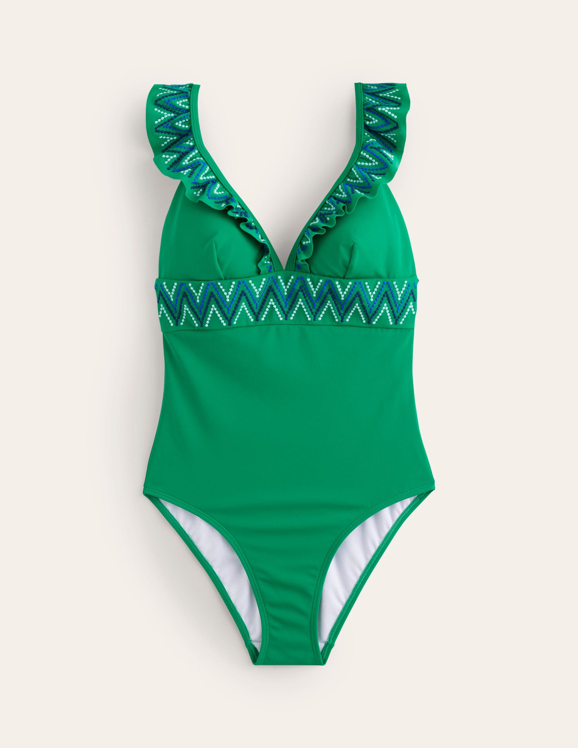 Embroidered Ruffle Swimsuit-Green-5
