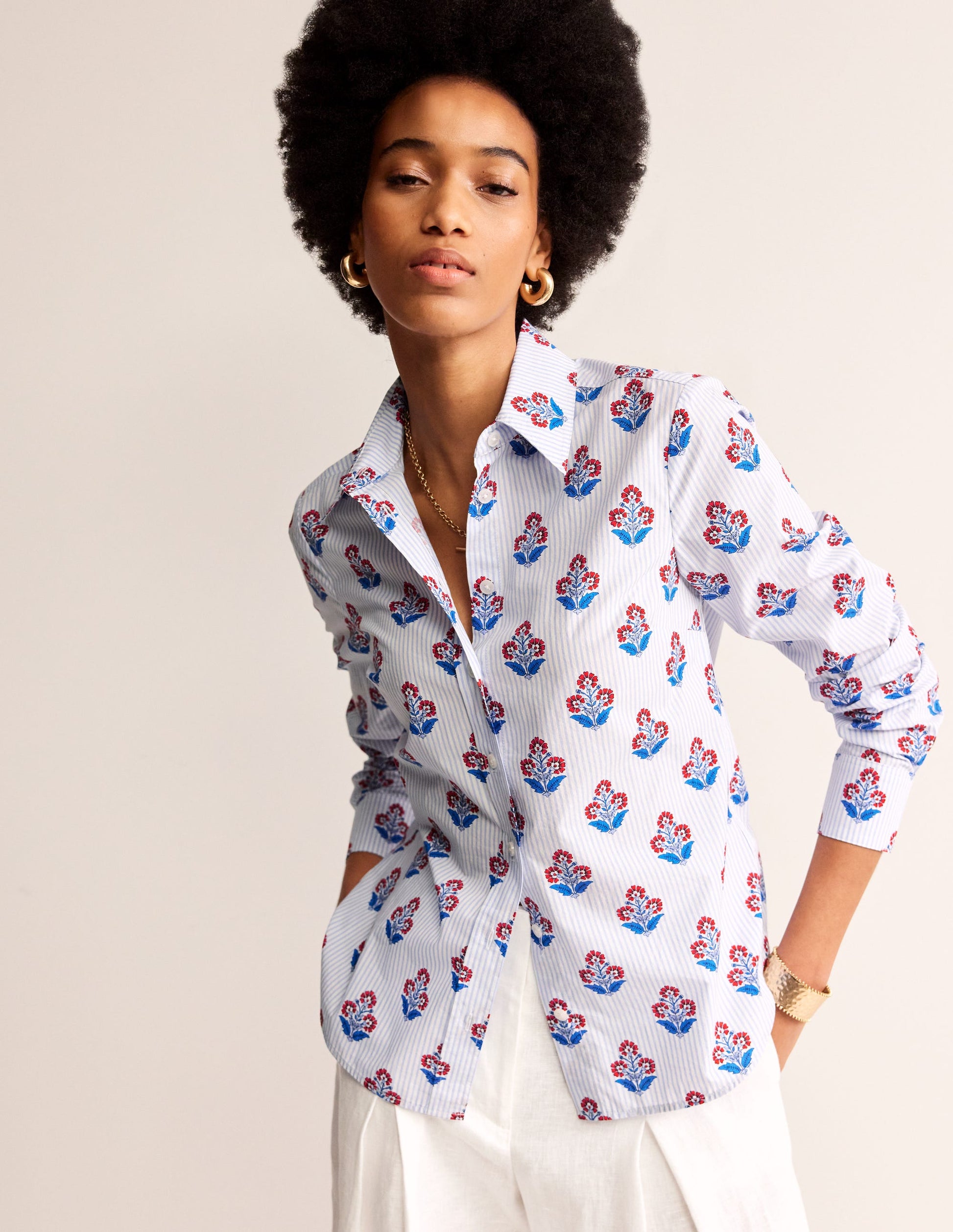 Sienna Cotton Shirt-Mandarin Red, Floret Stem-4