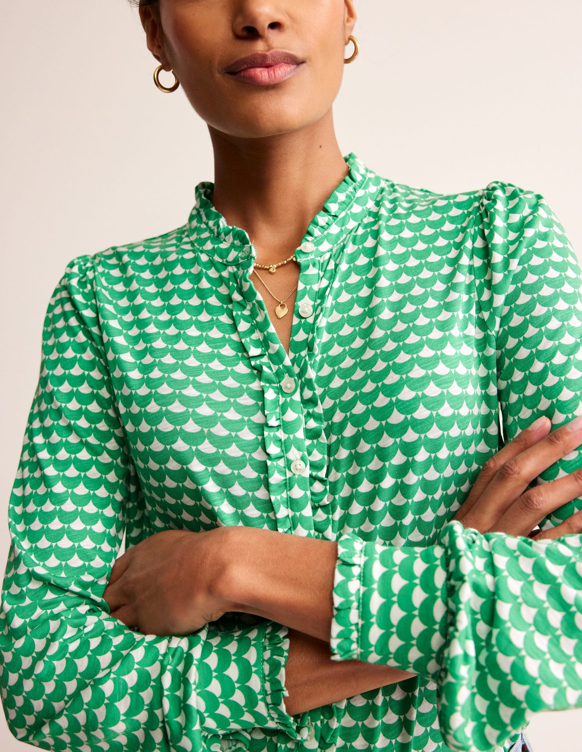 Caroline Jersey Shirt-Ming Green, Crescent Stamp-2