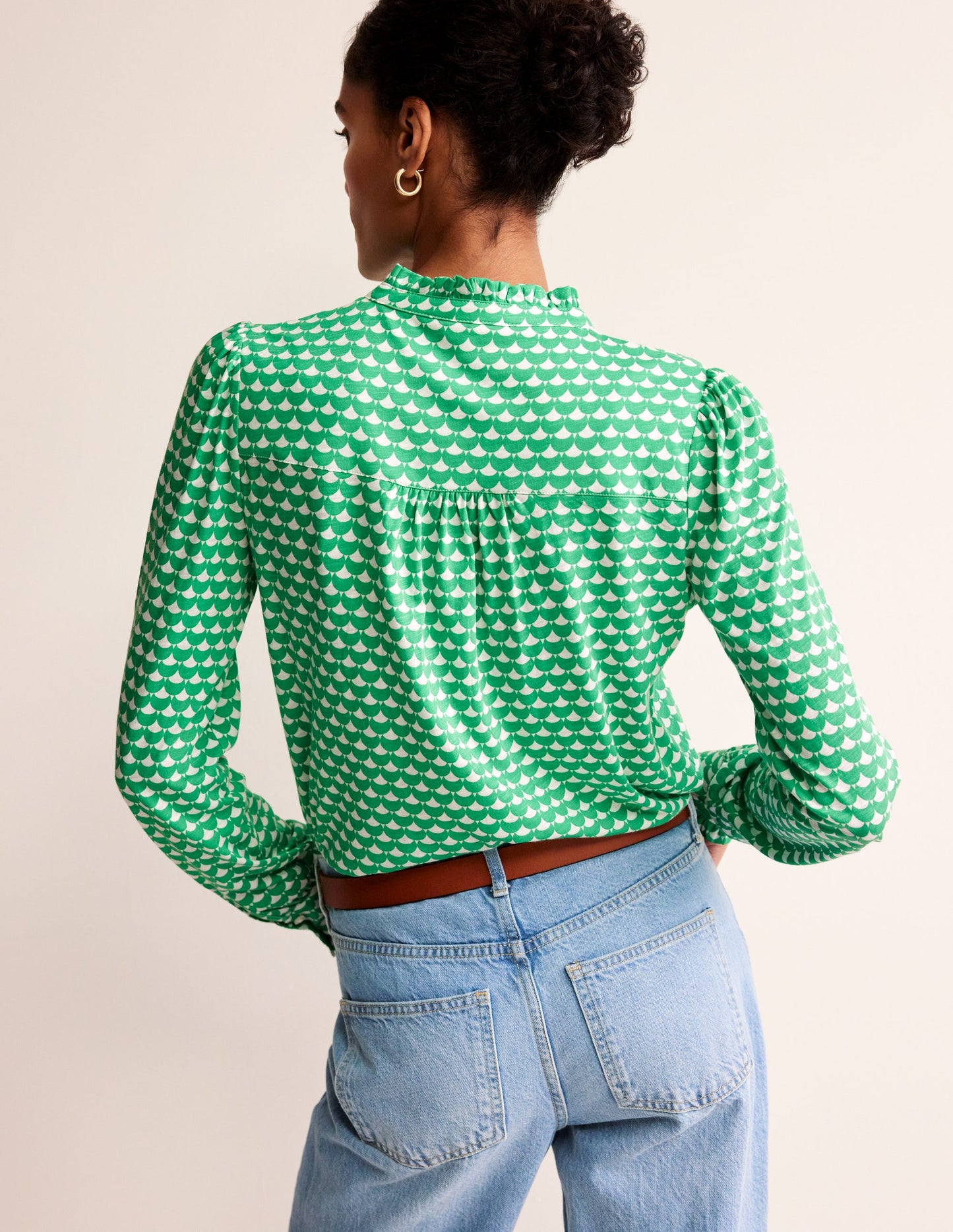 Caroline Jersey Shirt-Ming Green, Crescent Stamp