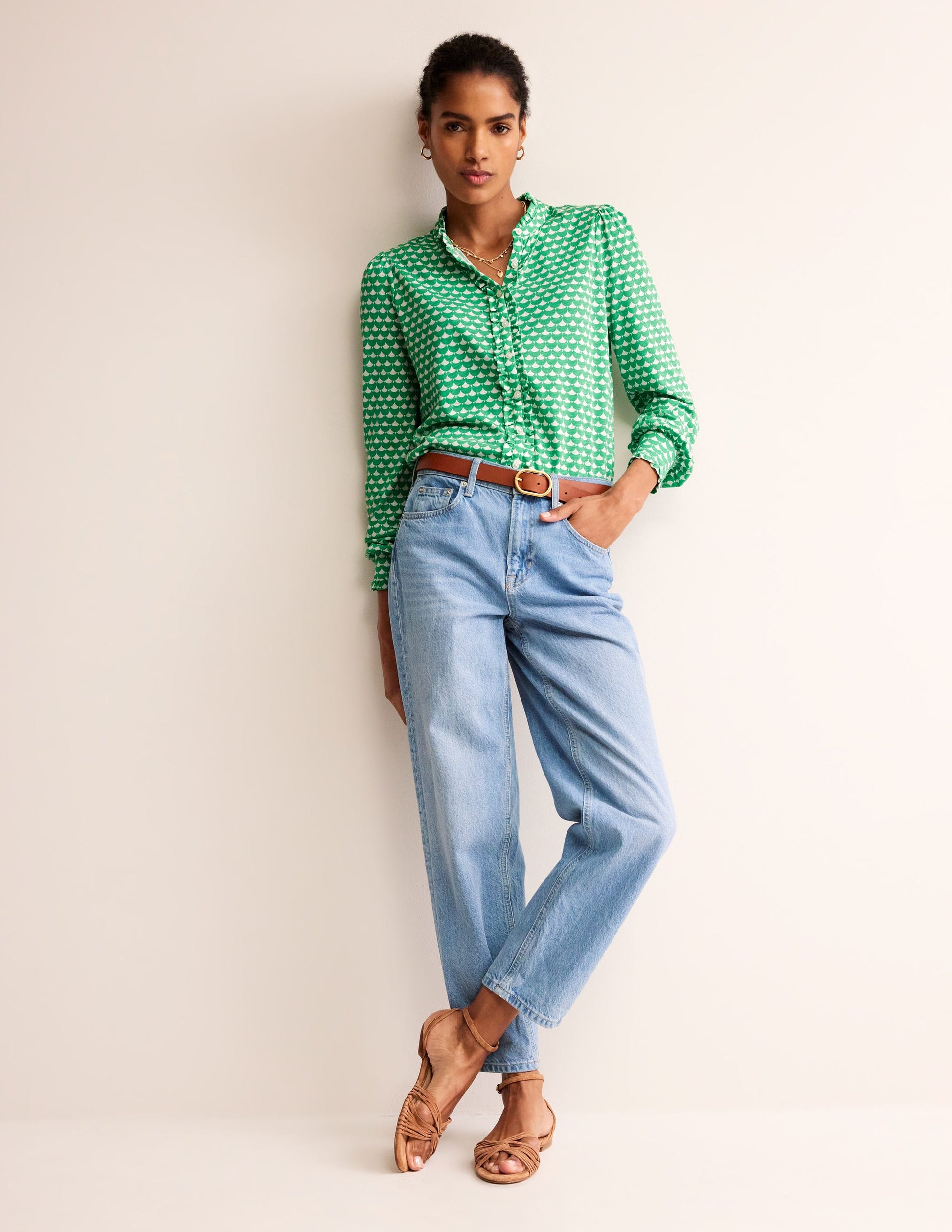 Caroline Jersey Shirt-Ming Green, Crescent Stamp-4