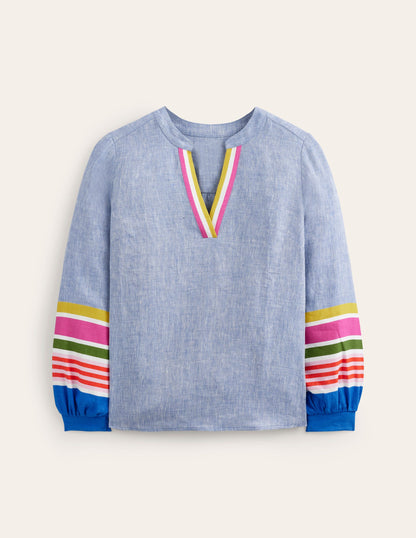 Alice Linen Top-Blue and Varigated Multistripe-5