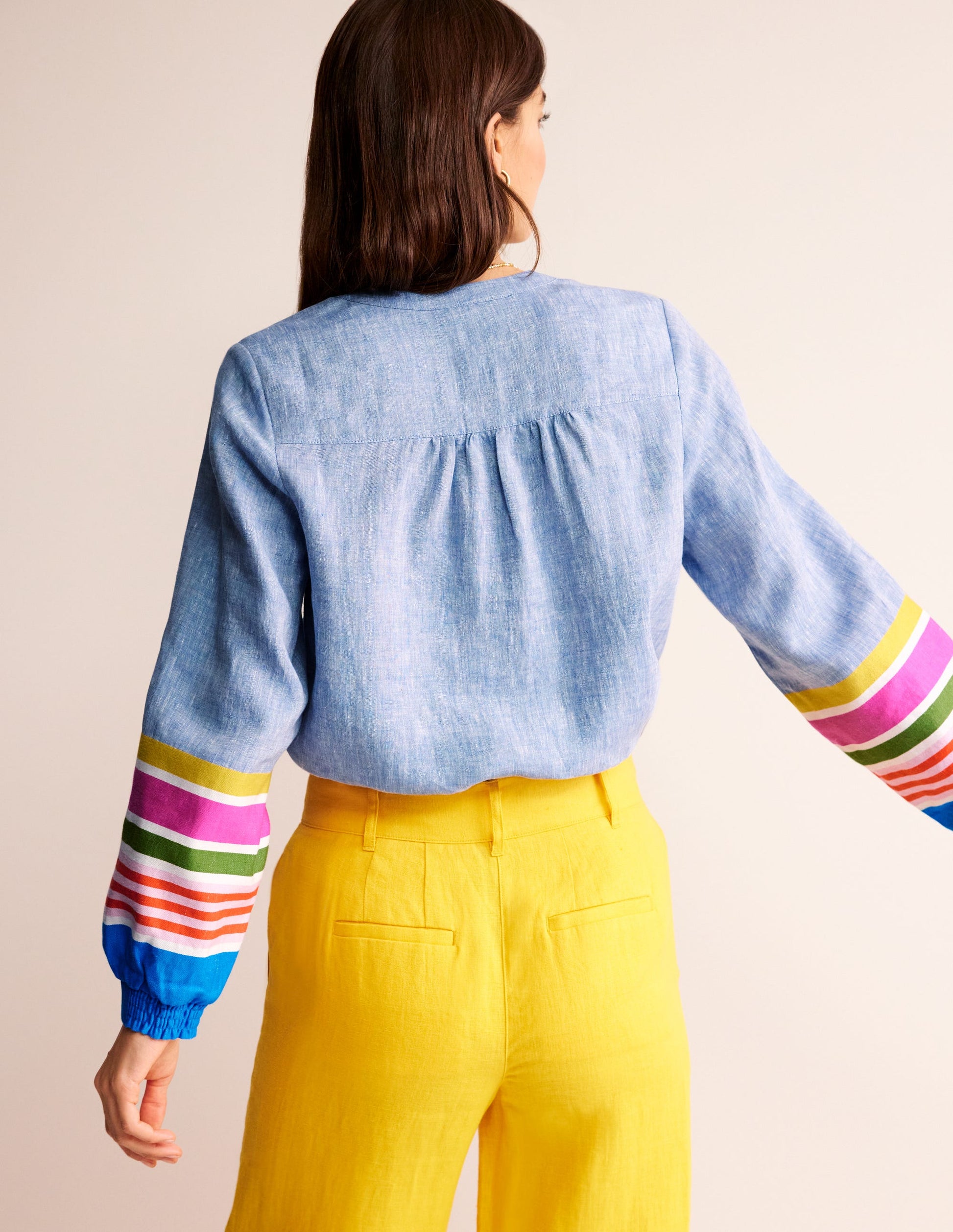 Alice Linen Top-Blue and Varigated Multistripe-3