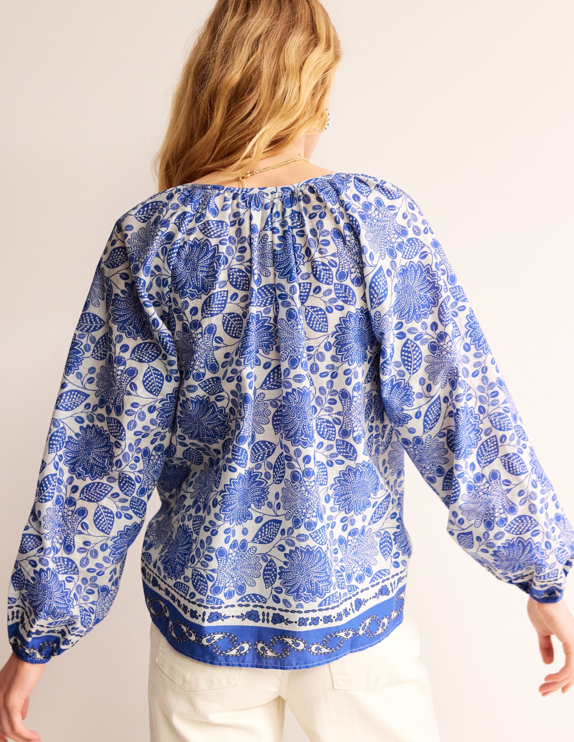 Serena Cotton Blouse-Ivory, Gardenia Swirl - Image 3