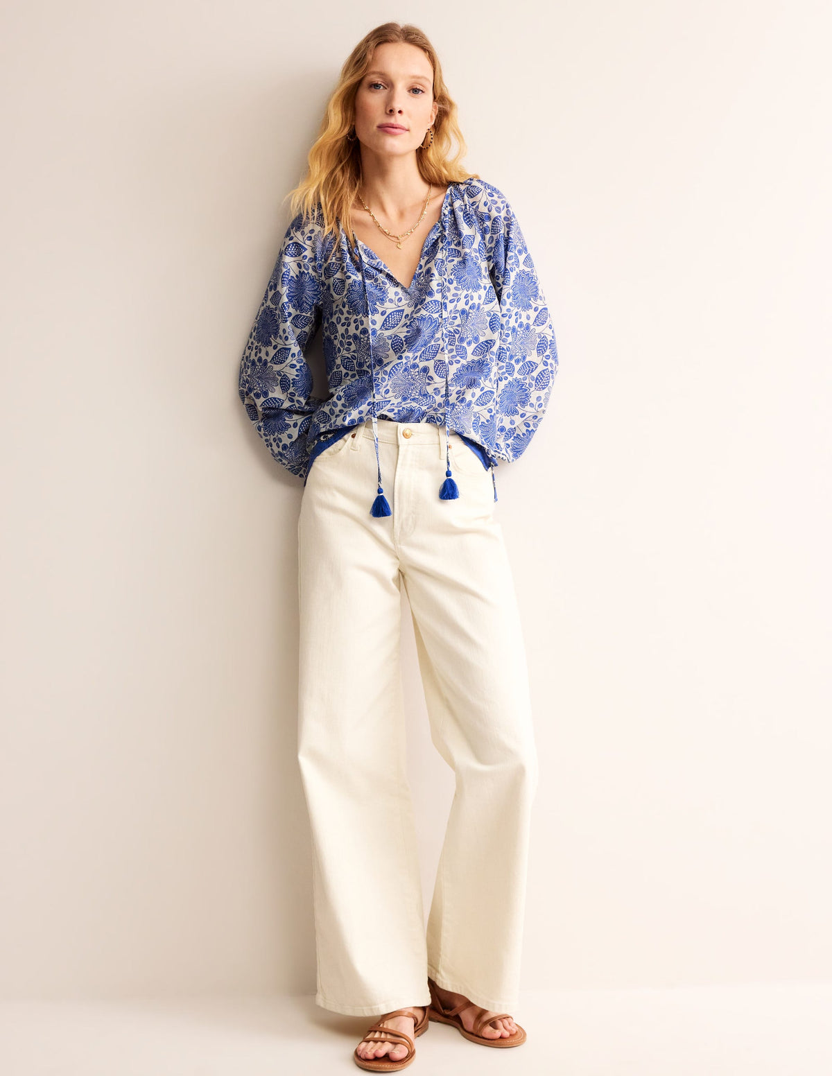 Serena Cotton Blouse-Ivory, Gardenia Swirl-4