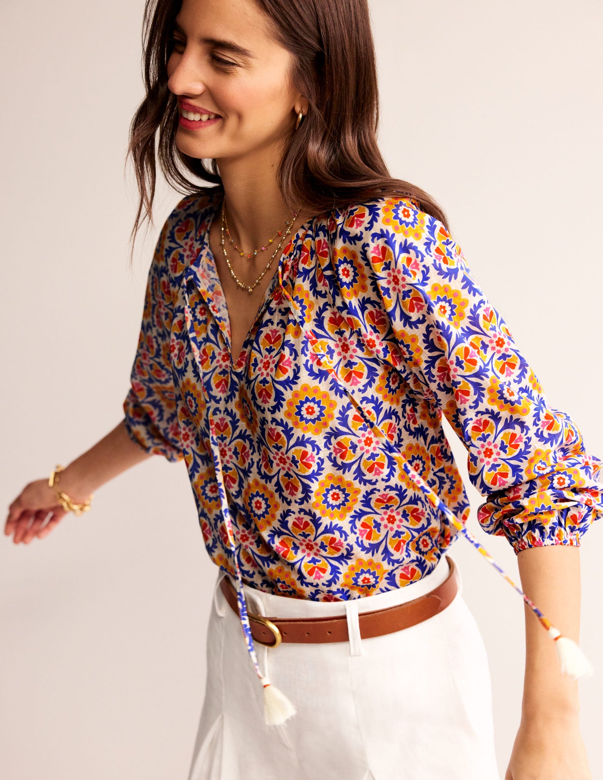 Serena Cotton Blouse-Artisan’s Gold, Mosaic Bloom-1