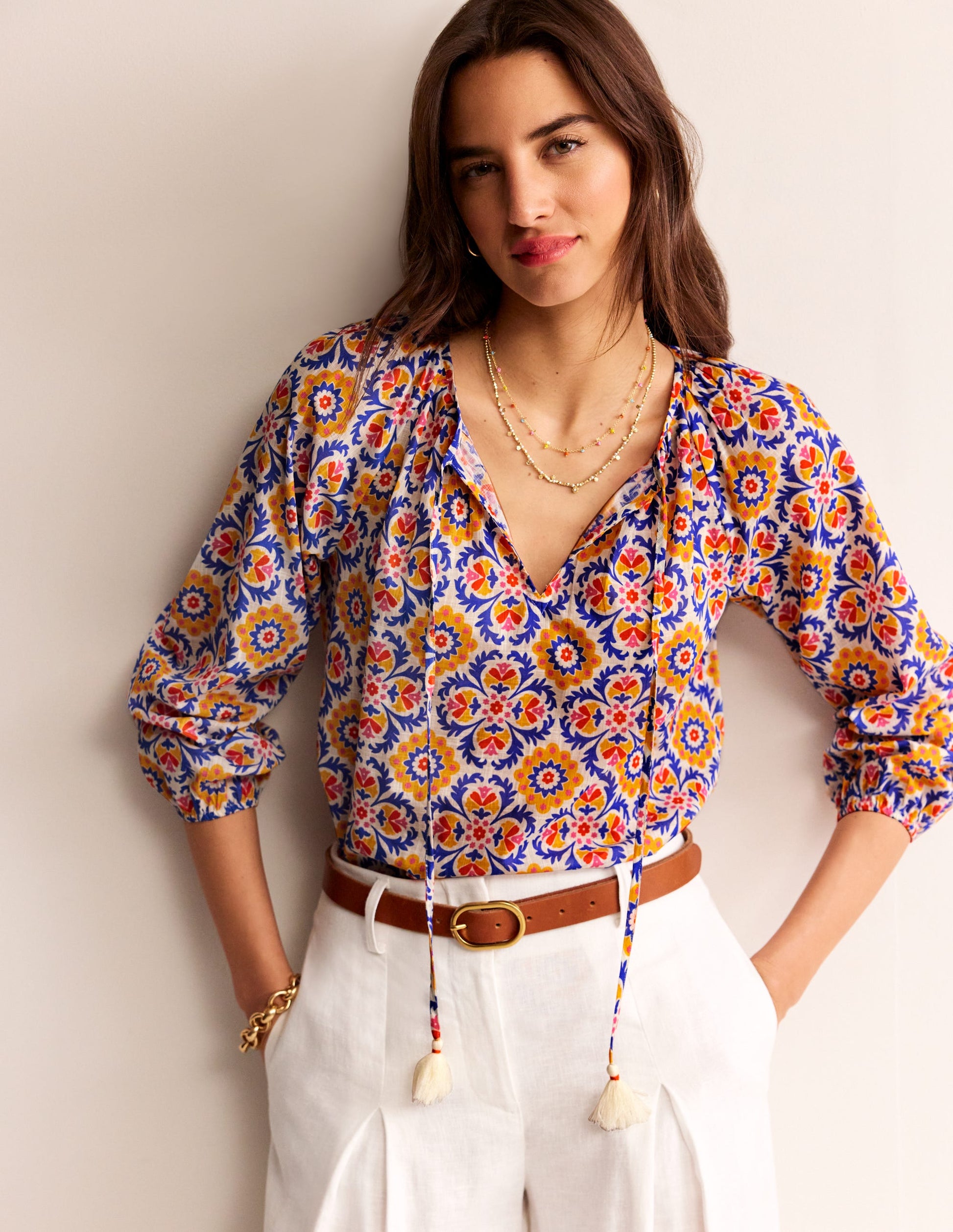 Serena Cotton Blouse-Artisan’s Gold, Mosaic Bloom-4