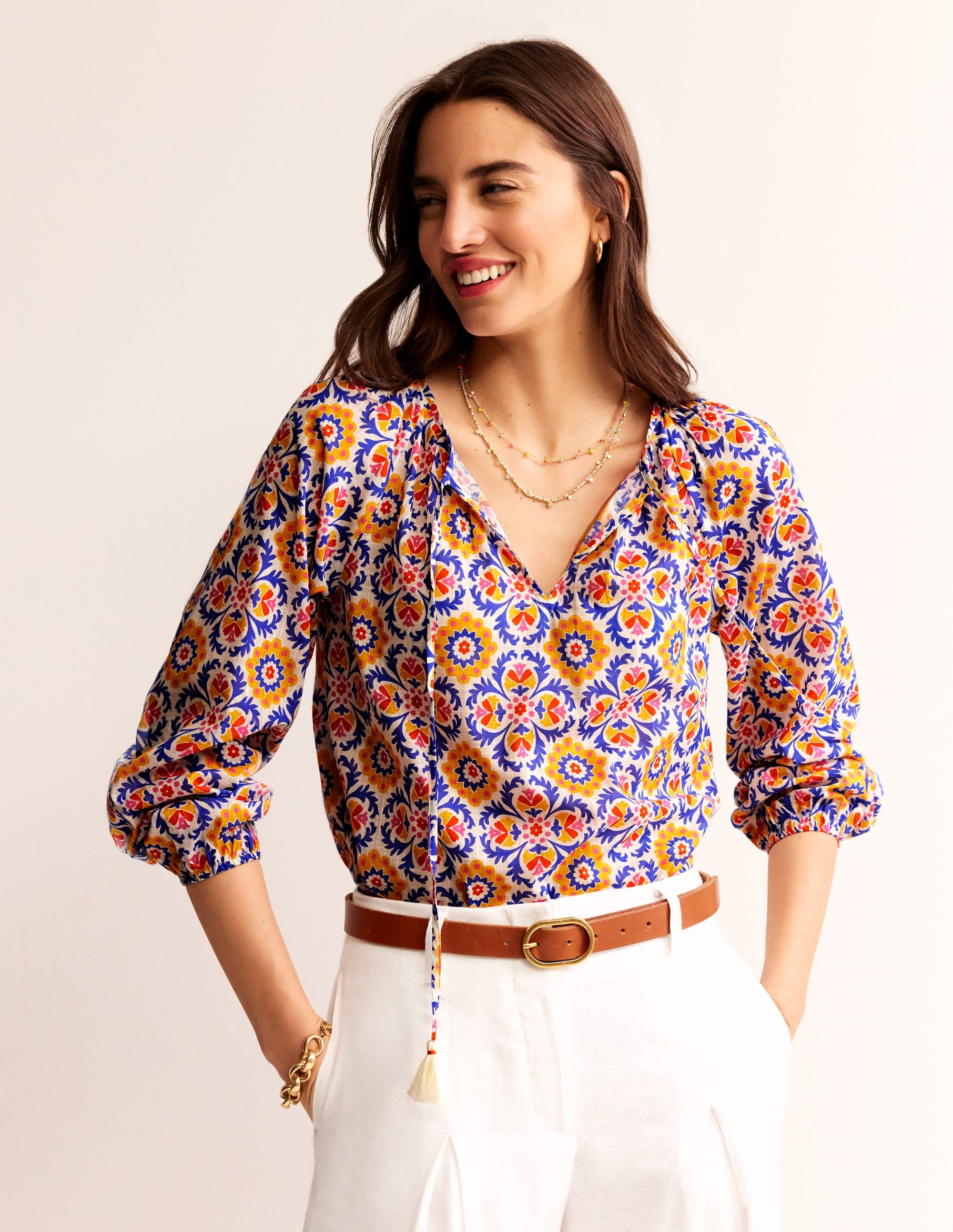 Serena Cotton Blouse-Artisan’s Gold, Mosaic Bloom - Image 5