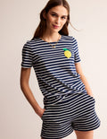 Crochet T-shirt-Navy, Ivory Lemons