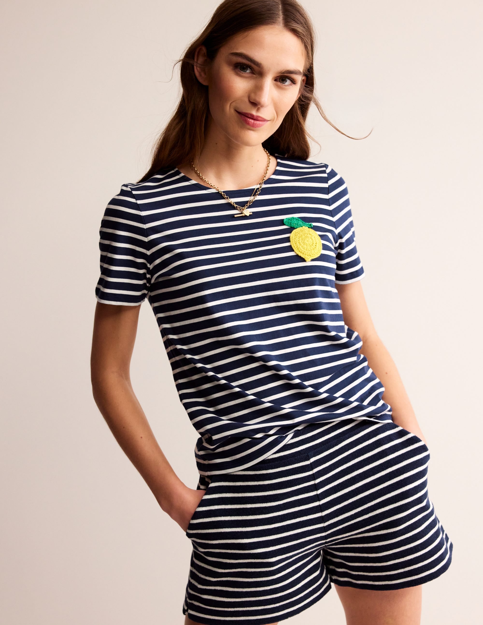 Crochet T-shirt-Navy, Ivory Lemons - Image 1