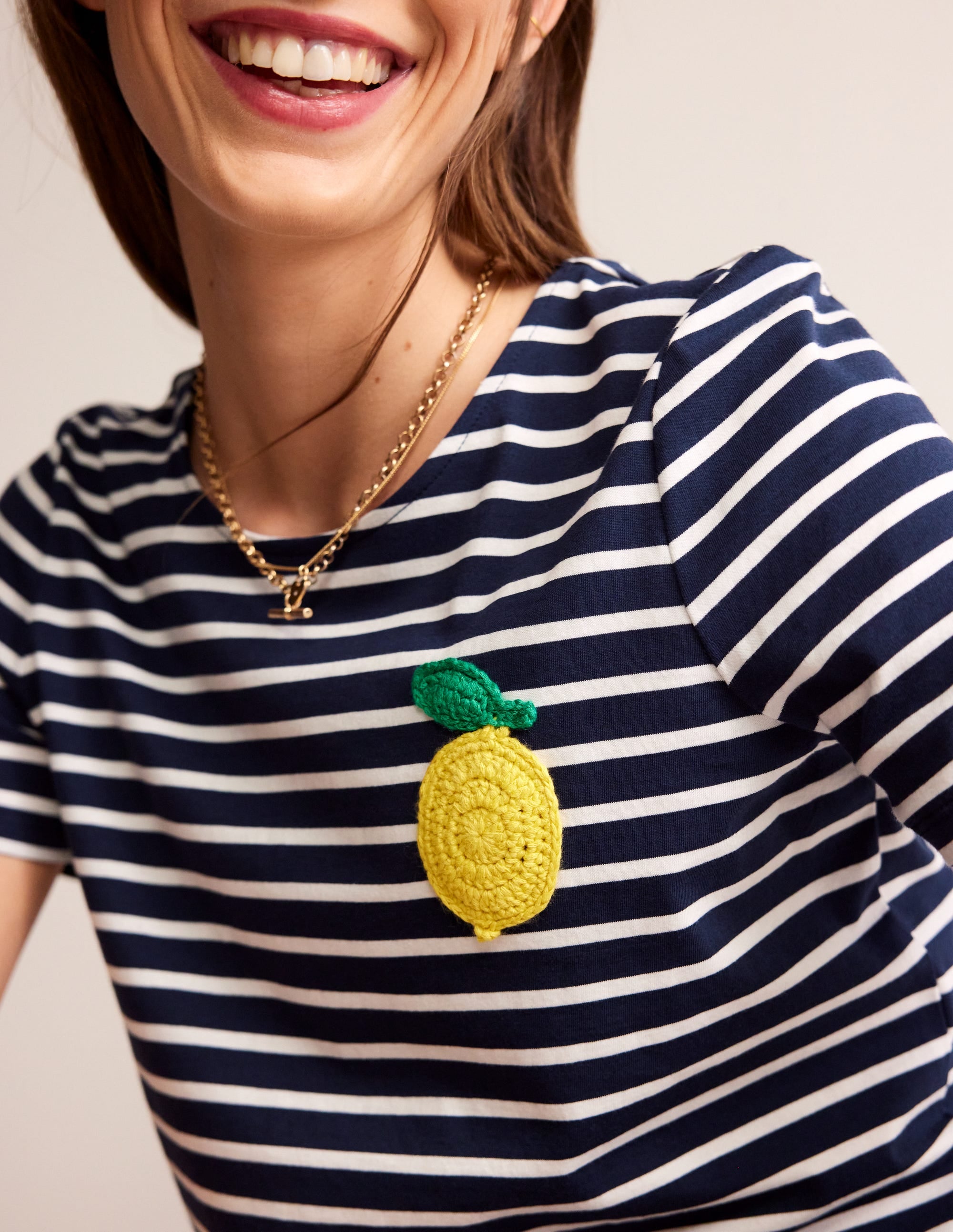 Crochet T-shirt-Navy, Ivory Lemons - Image 2