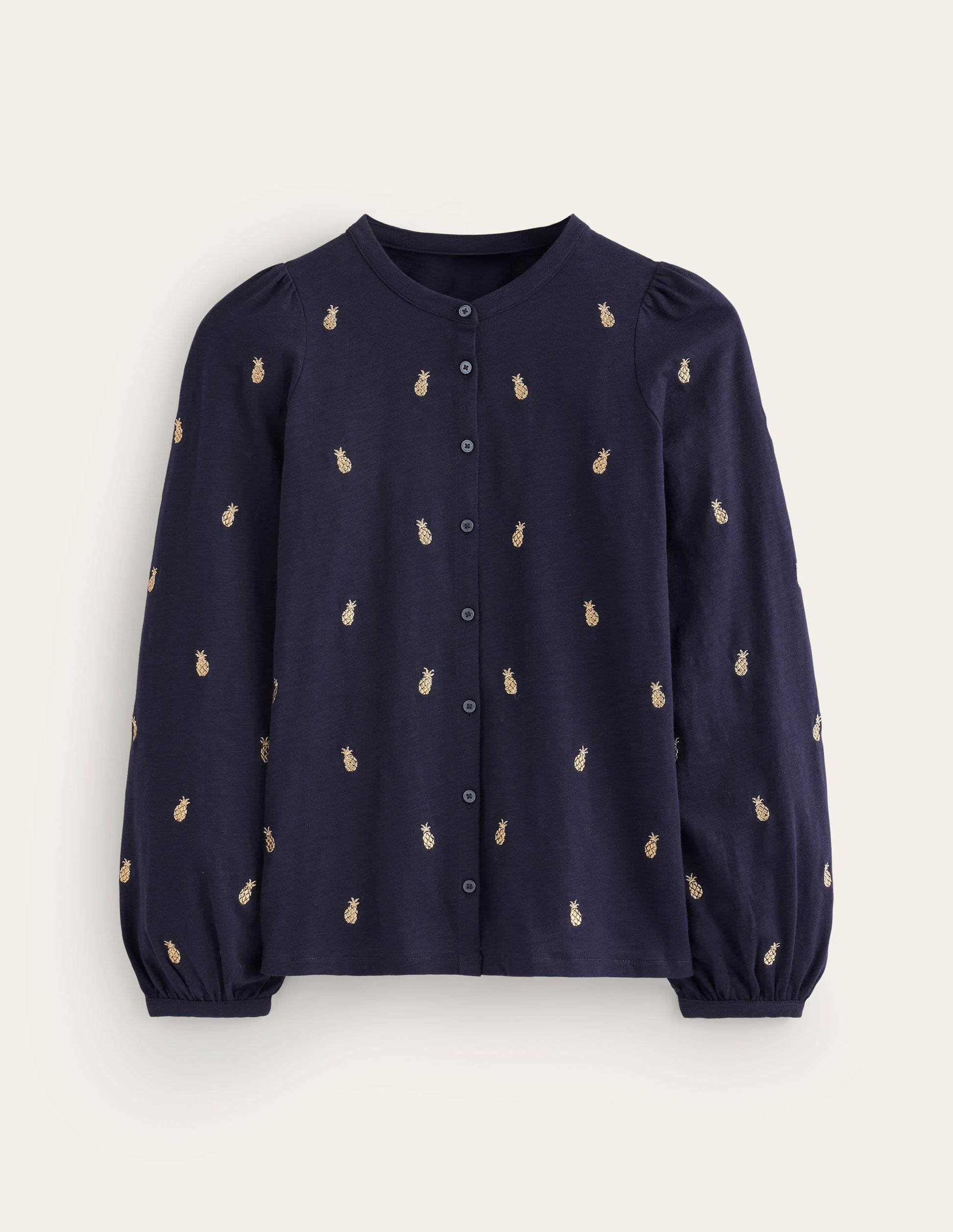 Marina Embroidered Shirt-Navy, Pineapple Embroidery-7