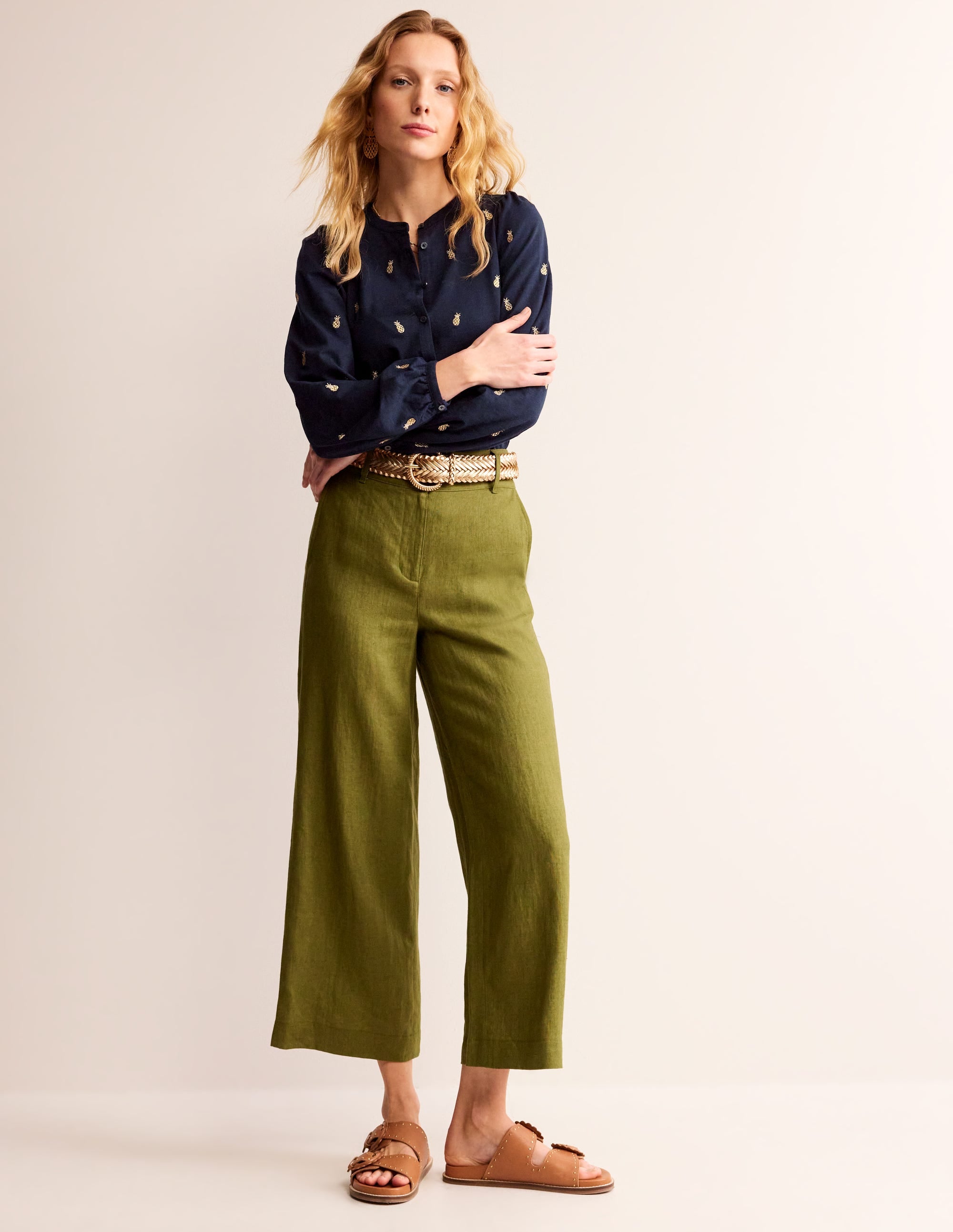 Marina Embroidered Shirt-Navy, Pineapple Embroidery - Image 4