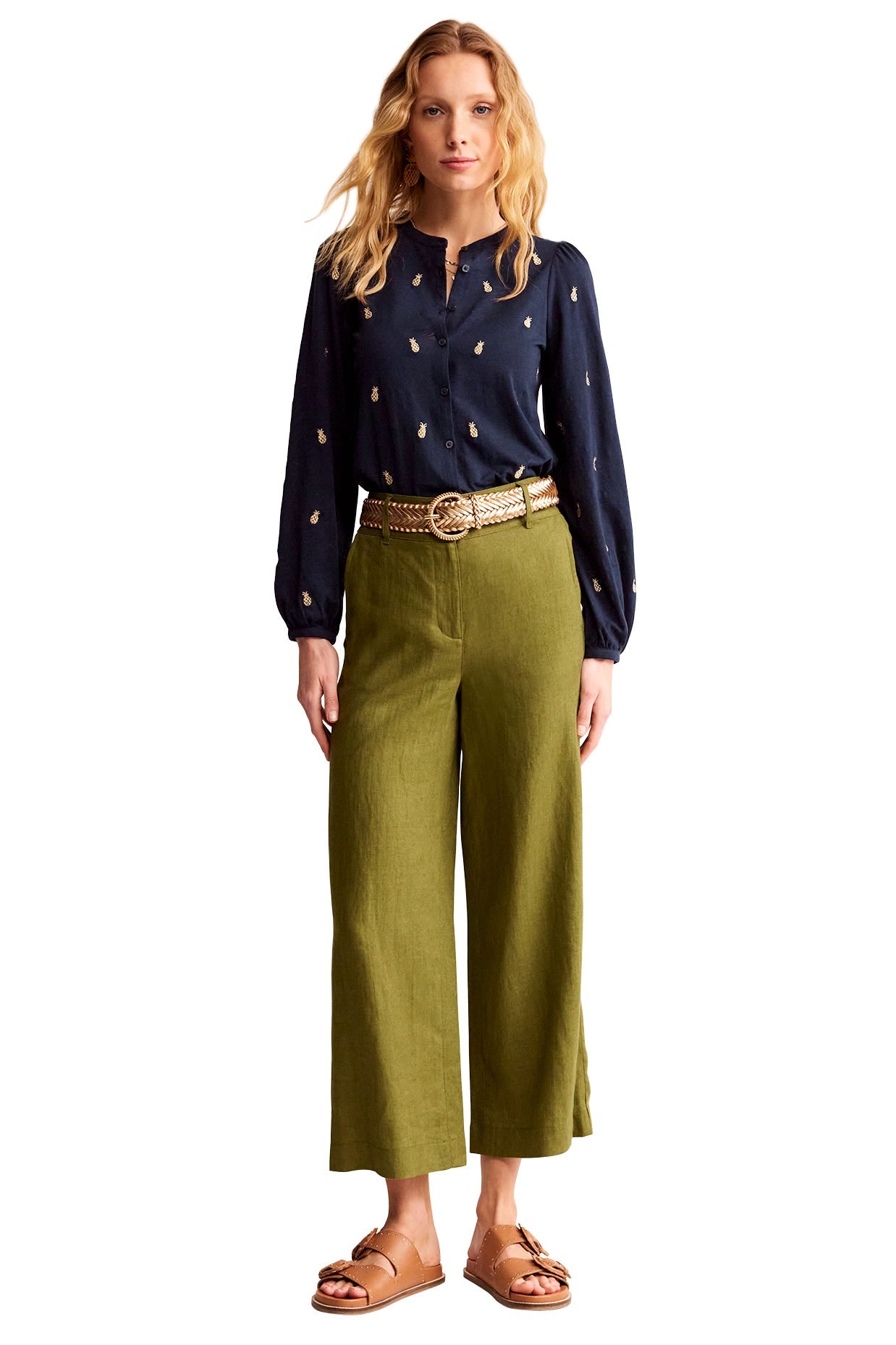 Marina Embroidered Shirt-Navy, Pineapple Embroidery-5