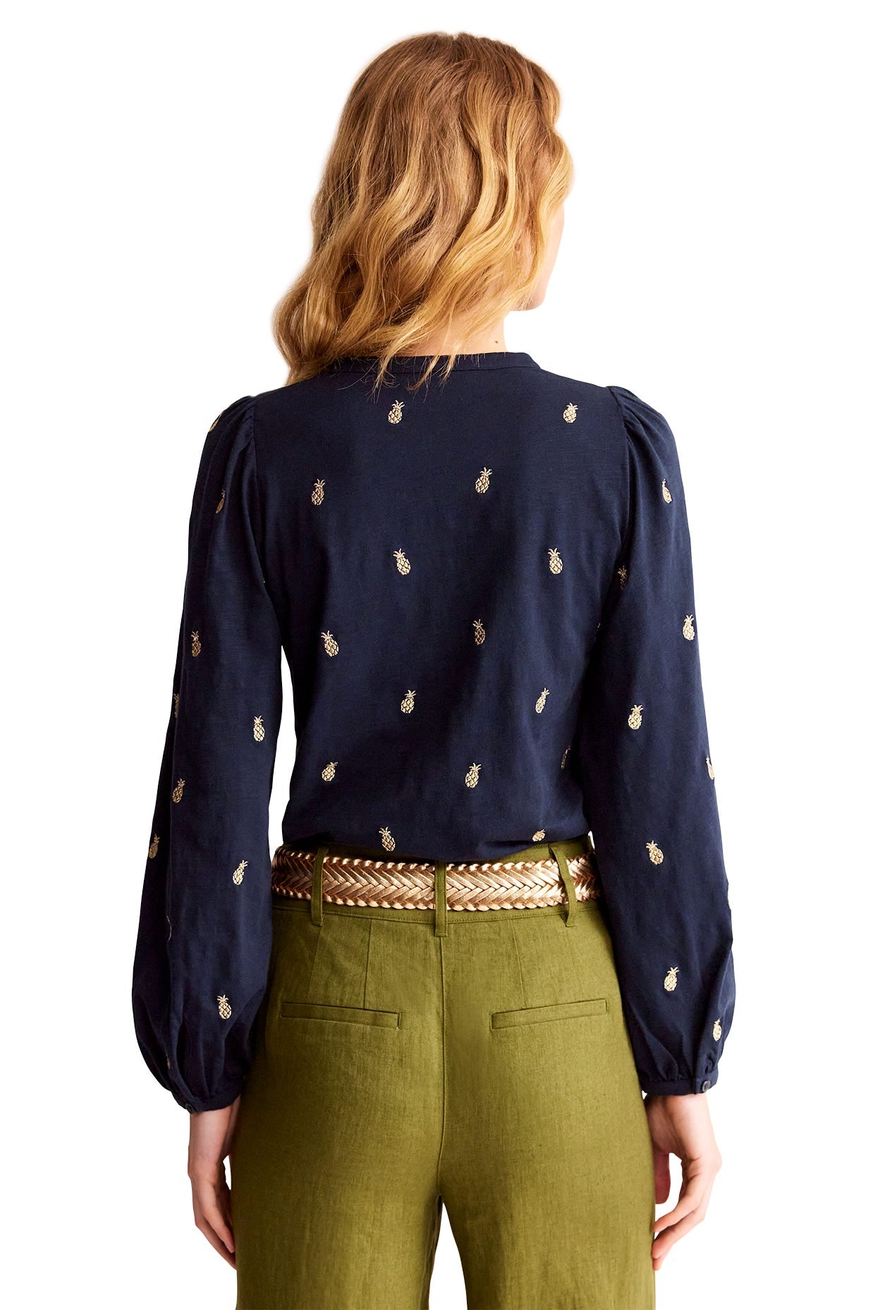 Marina Embroidered Shirt-Navy, Pineapple Embroidery - Image 6