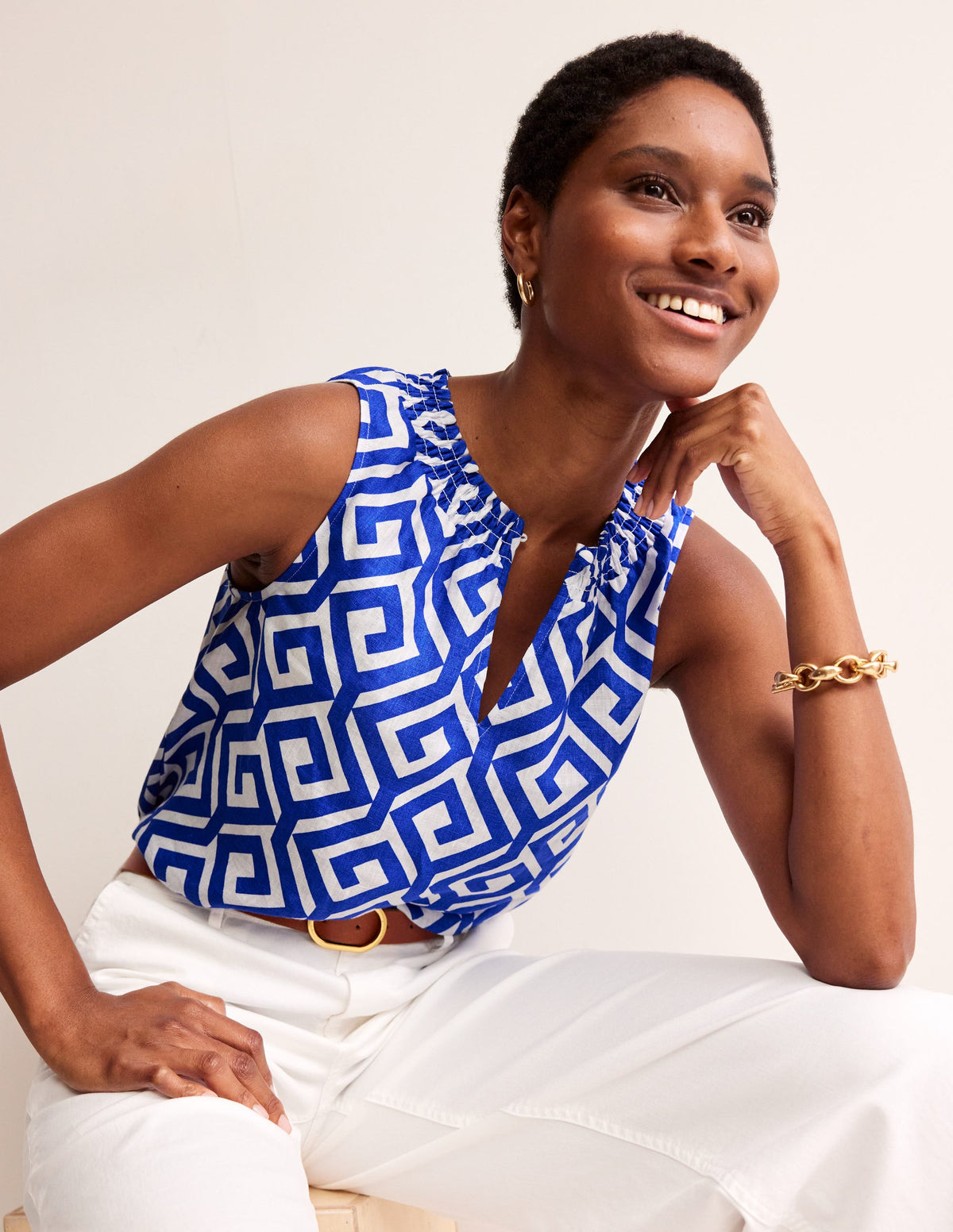 Georgia Linen Sleeveless Top-Surf the Web, Maze - Image 2