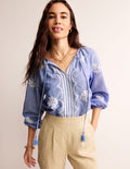 Serena Embroidered Blouse-Chambray