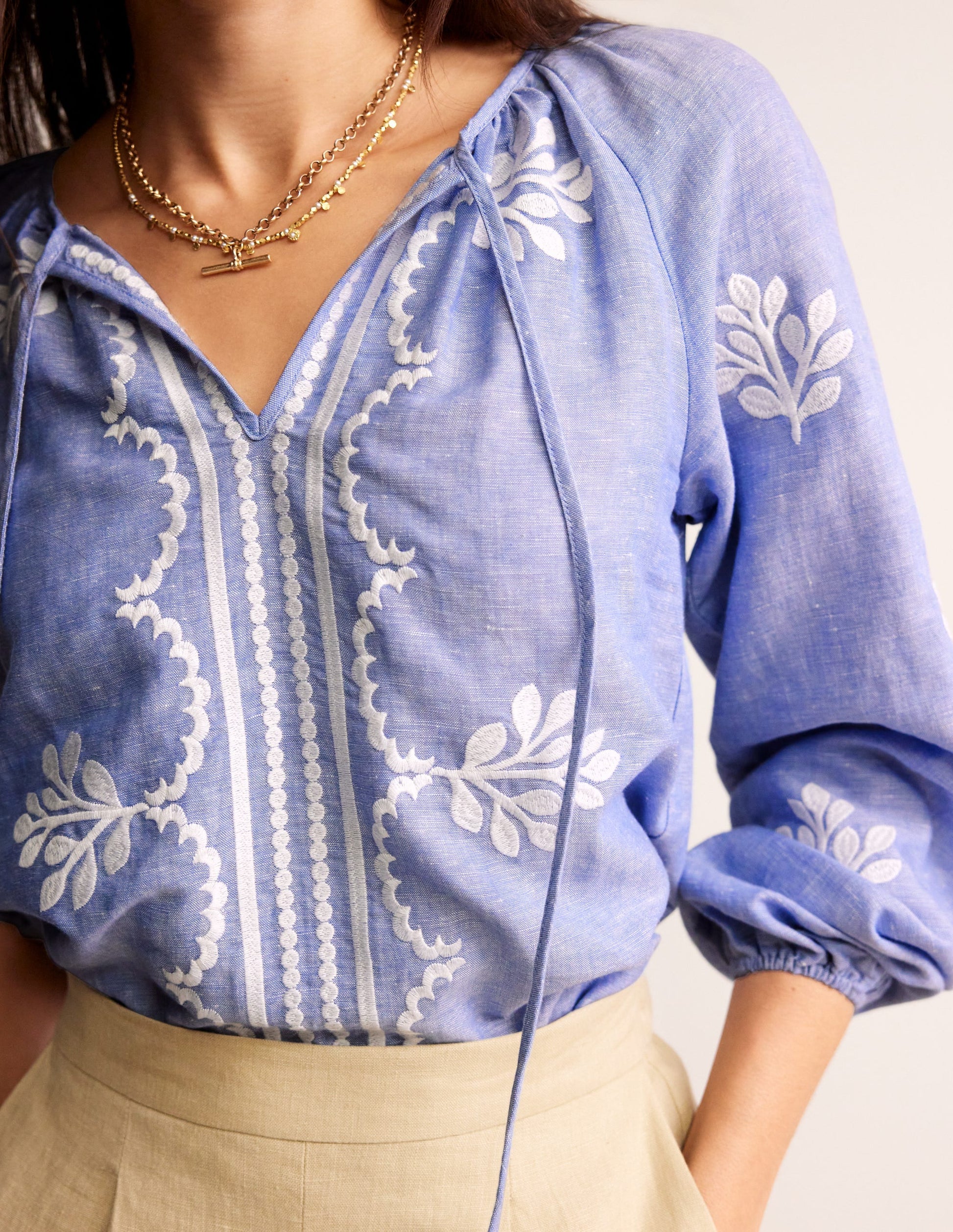 Serena Embroidered Blouse-Chambray-2