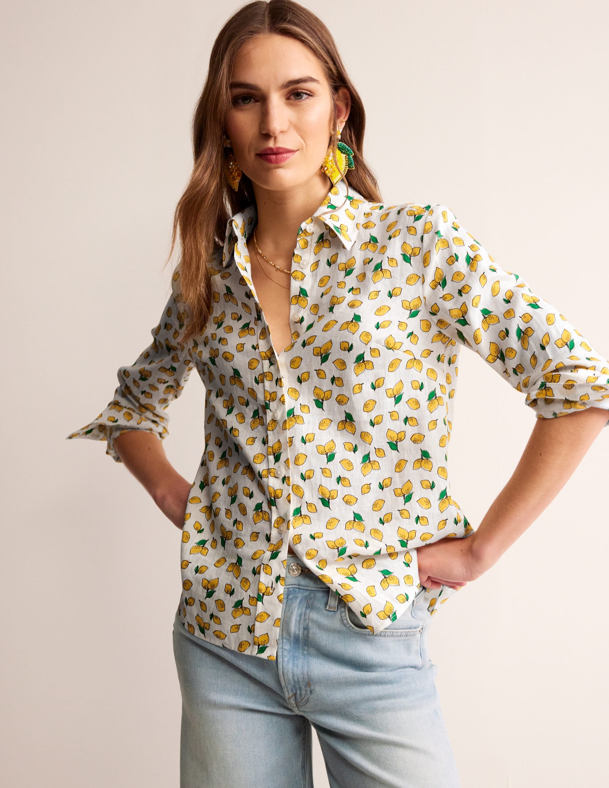 Sienna Linen Shirt-Ivory, Amalfi Lemons - Image 1