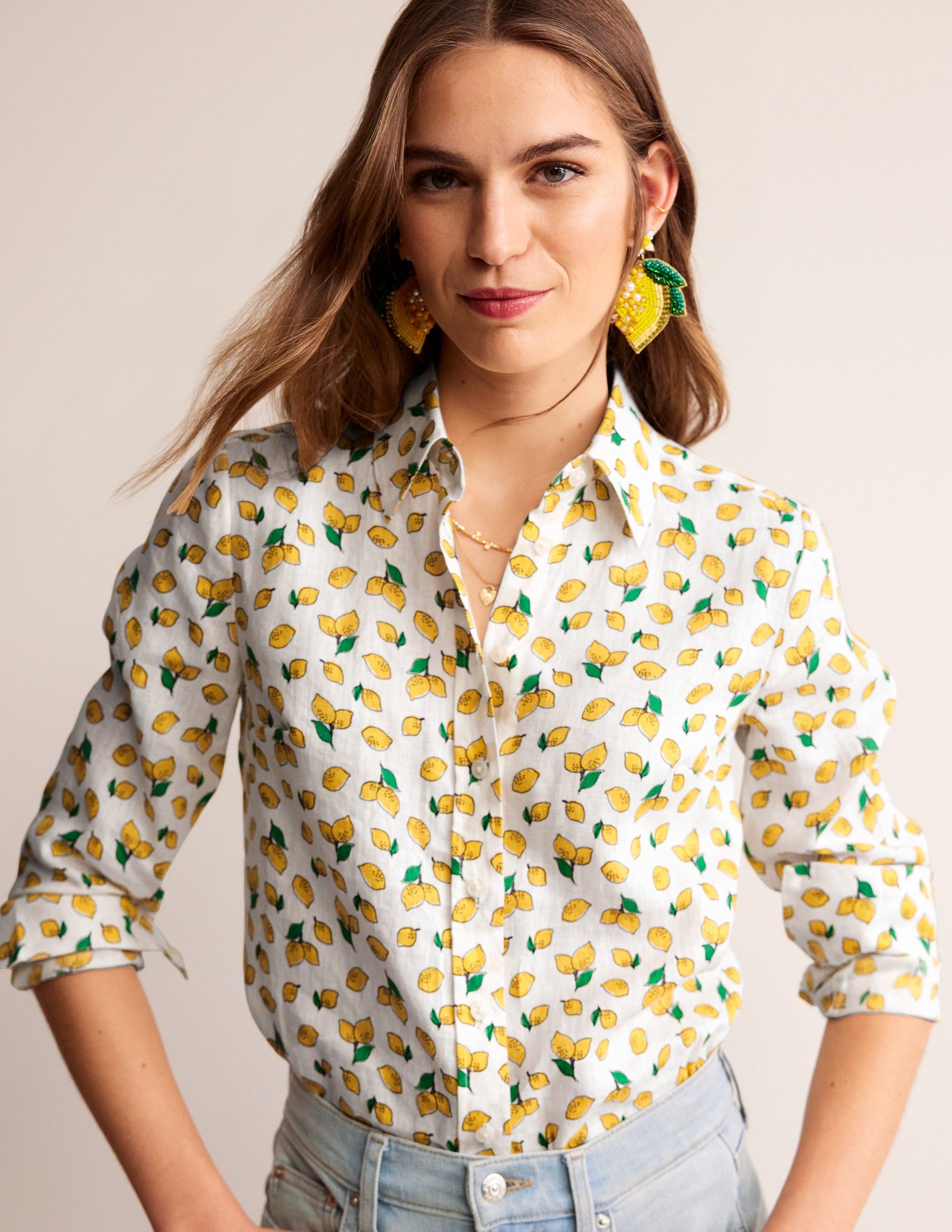 Sienna Linen Shirt-Ivory, Amalfi Lemons-4