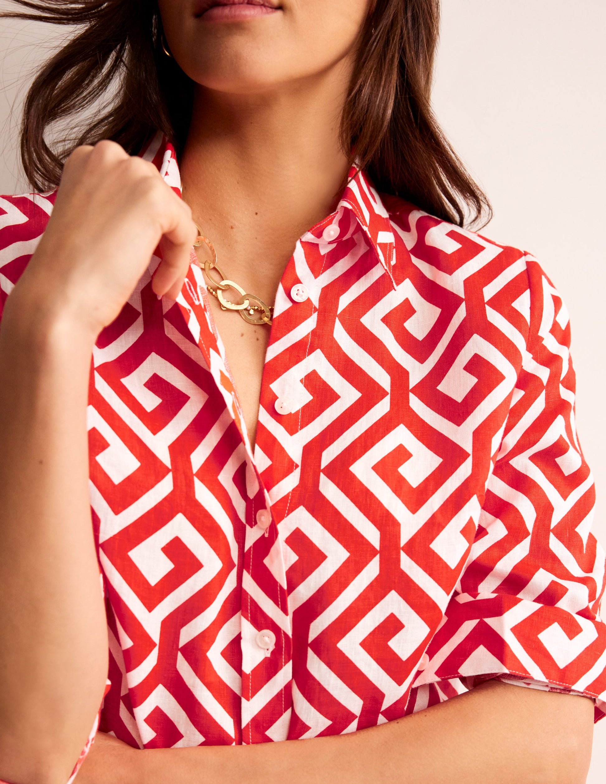 Sienna Linen Shirt-Flame Scarlett, Maze-2