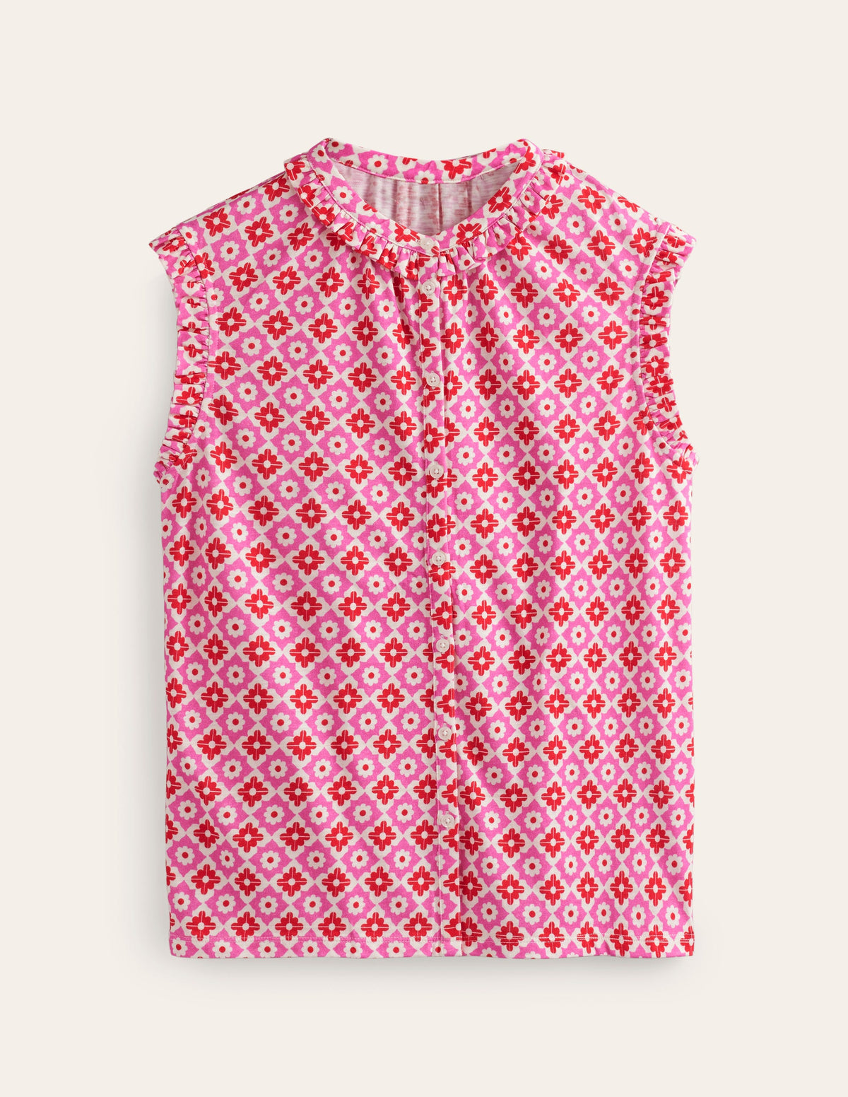 Olive Sleeveless Shirt-Pink Power, Geometric Stamp - Image 5