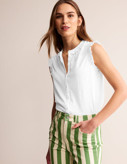 Olive Sleeveless Shirt-White