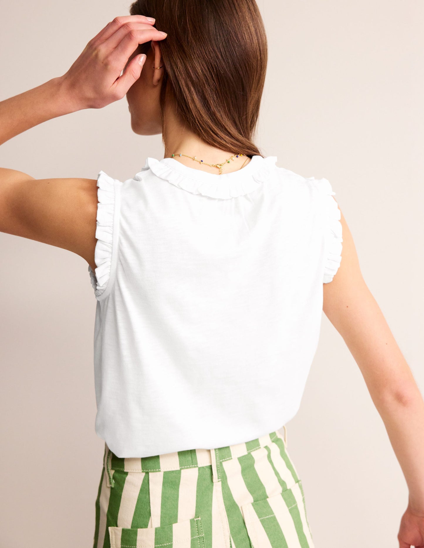 Olive Sleeveless Shirt-White