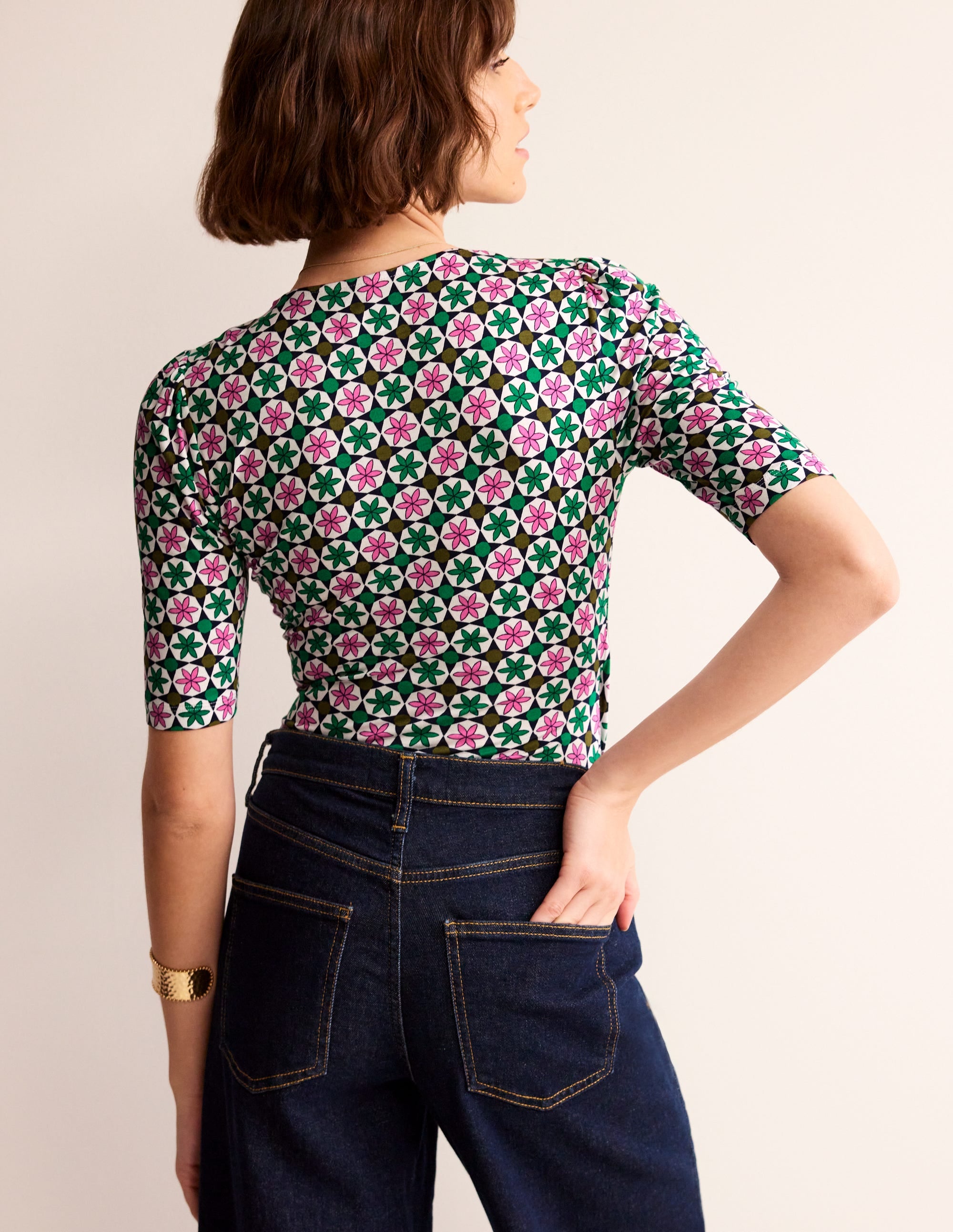 Wrap Front Jersey Top-Multi, Botanic Tile - Image 3
