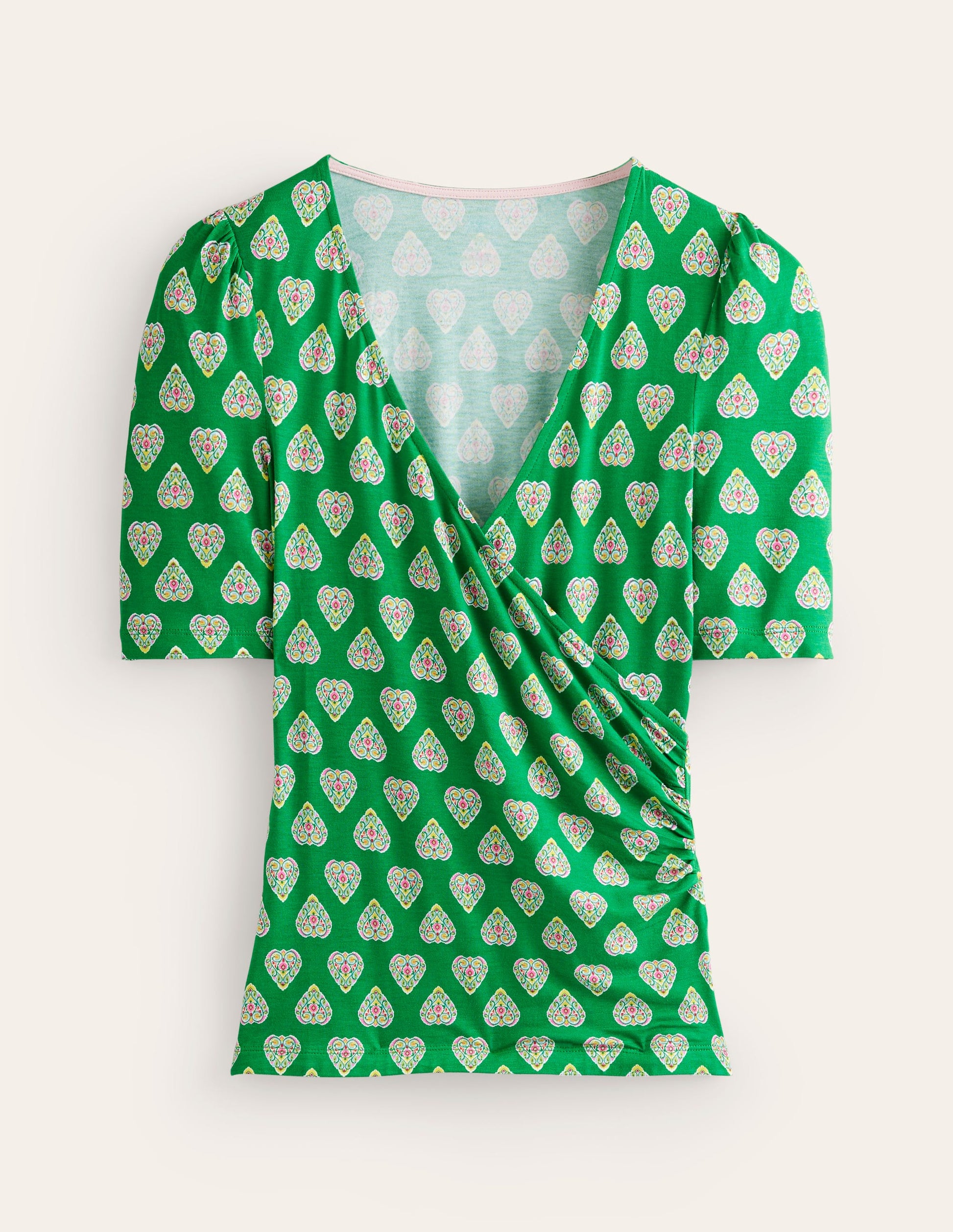 Wrap Front Jersey Top-Green Tambourine, Flora Stamp-5