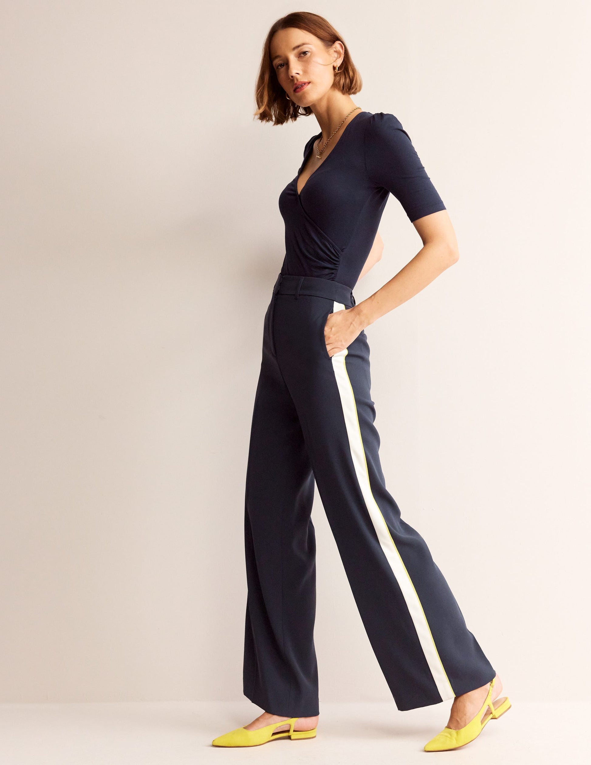Wrap Front Jersey Top-Navy-4