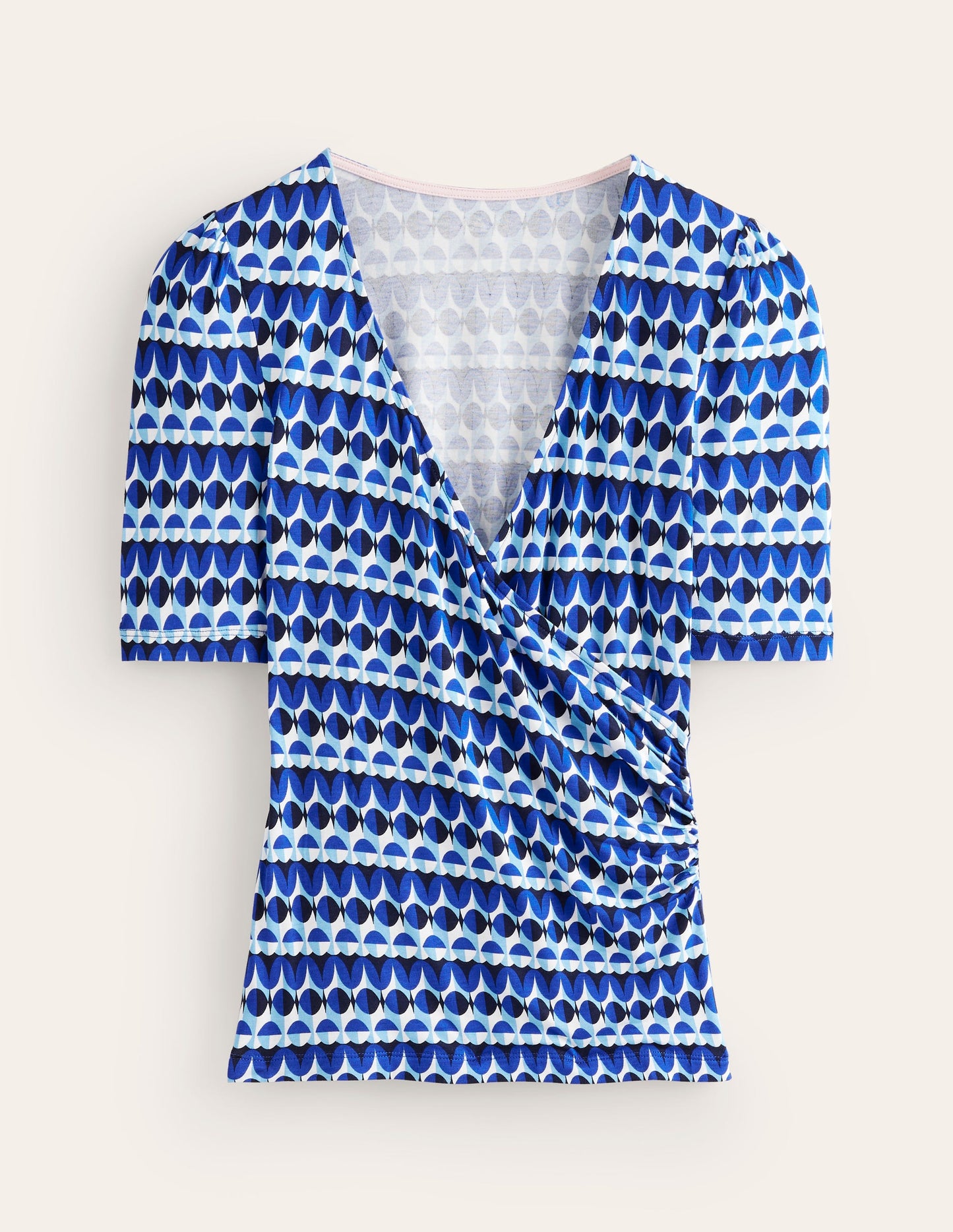 Wrap Front Jersey Top-Blue, Abstract Illusion