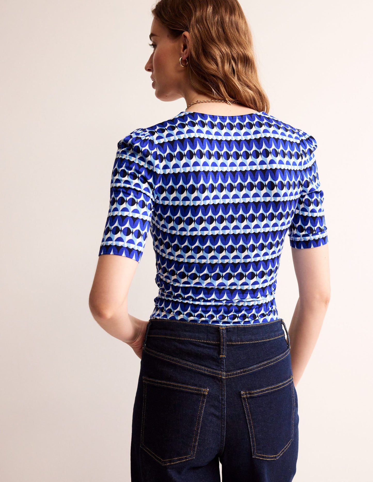 Wrap Front Jersey Top-Blue, Abstract Illusion