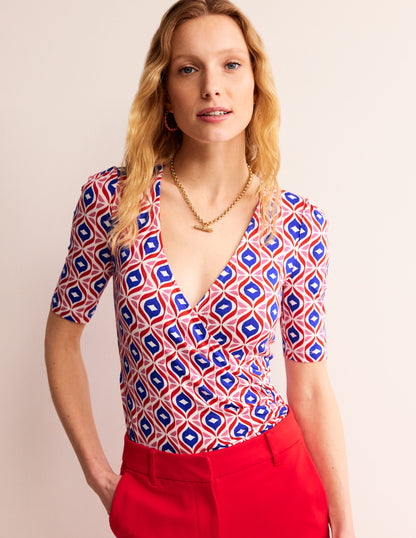 Wrap Front Jersey Top-Rubicondo, Diamond Wave