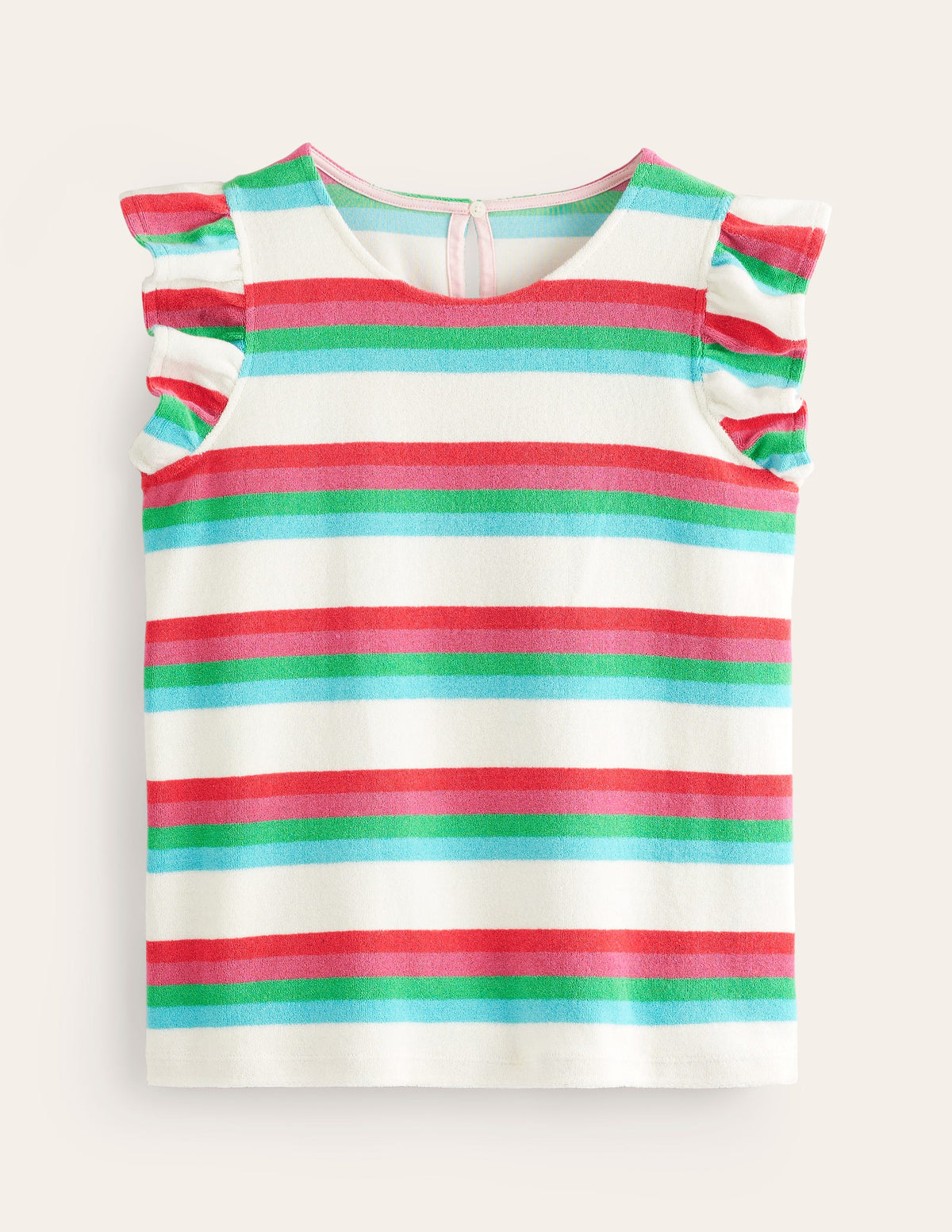 Towelling Frilled T-Shirt-Ivory, Multi-5