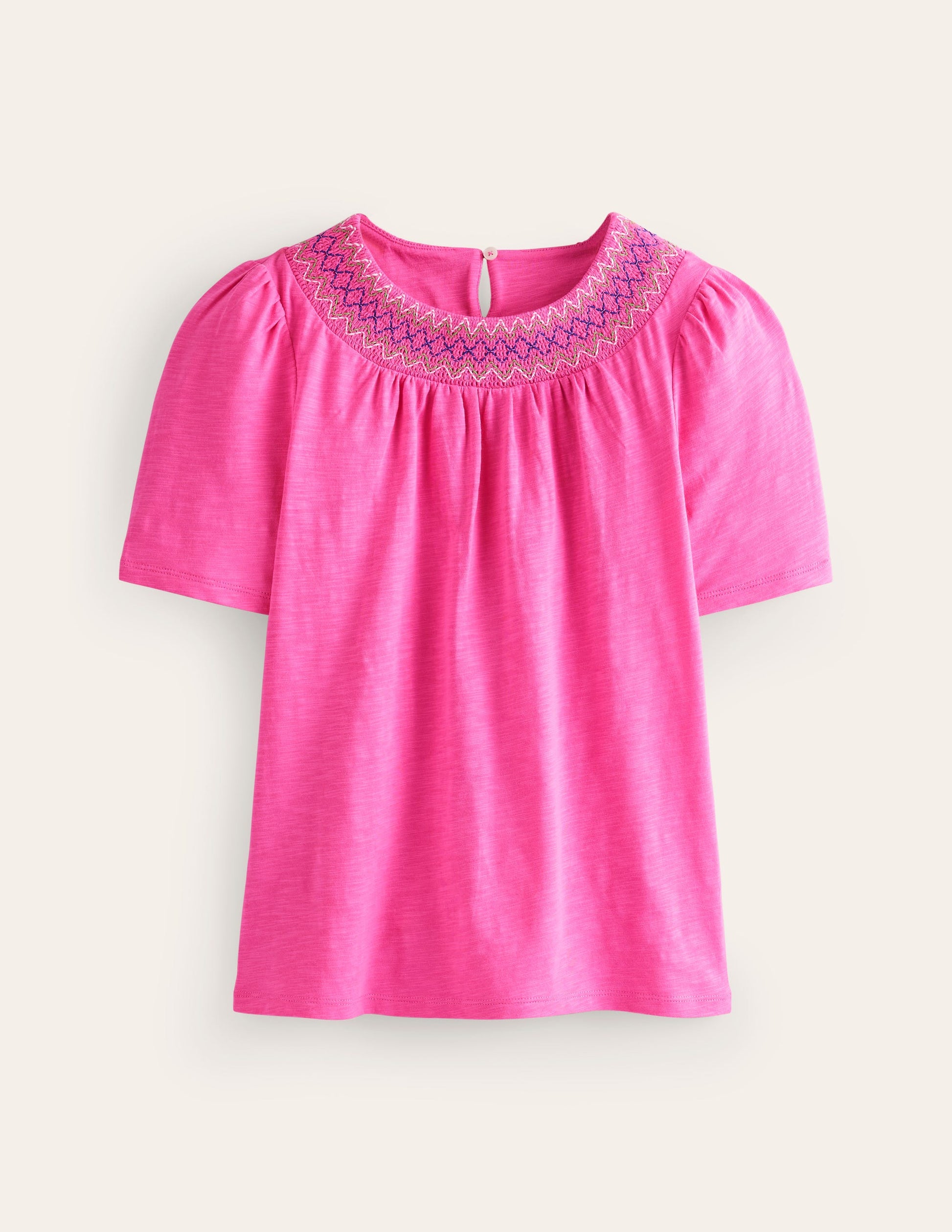 Smock Neck Puff Sleeve Top-Sangria Sunset-5