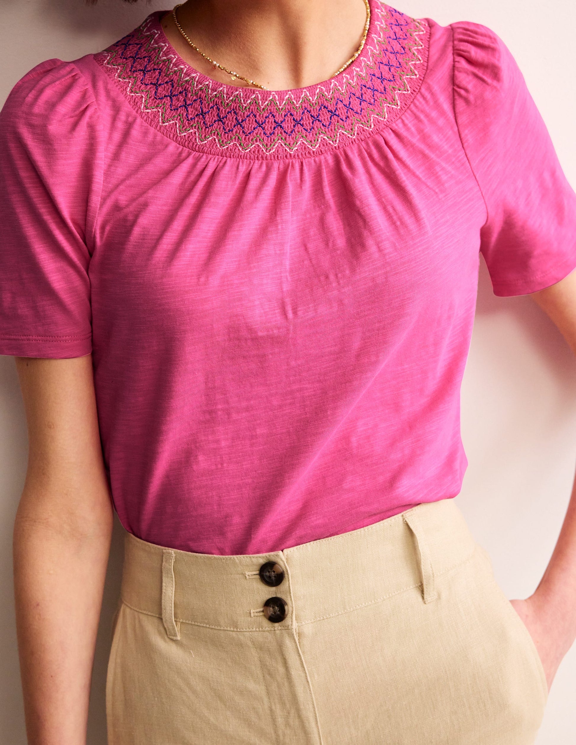 Smock Neck Puff Sleeve Top-Sangria Sunset-2