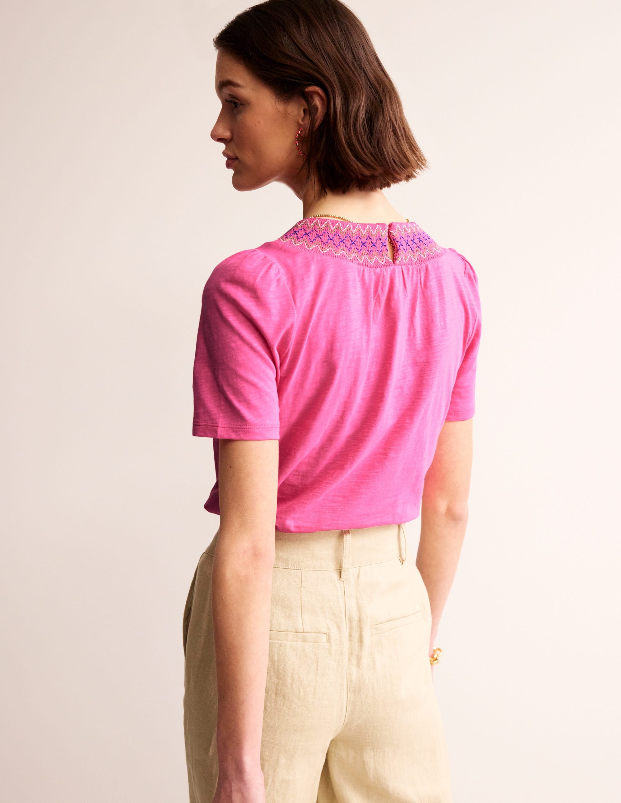 Smock Neck Puff Sleeve Top-Sangria Sunset - Image 3