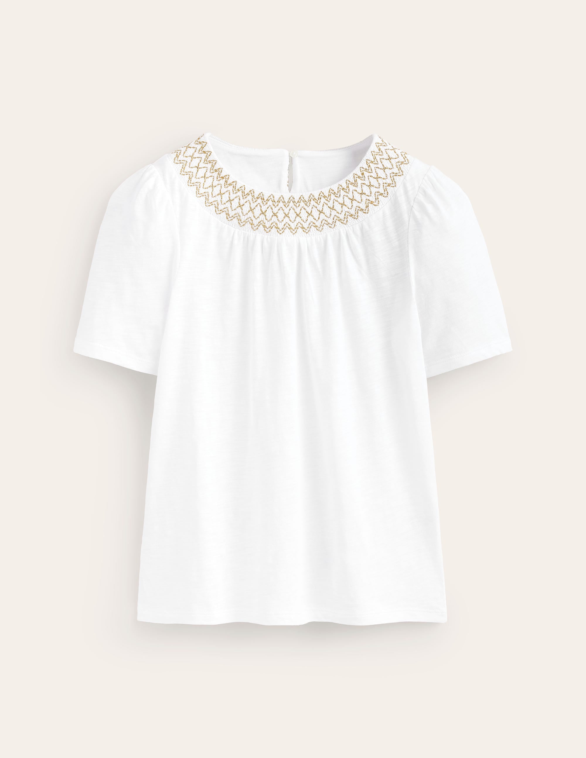 Smock Neck Puff Sleeve Top-White, Gold Metallic - Image 5