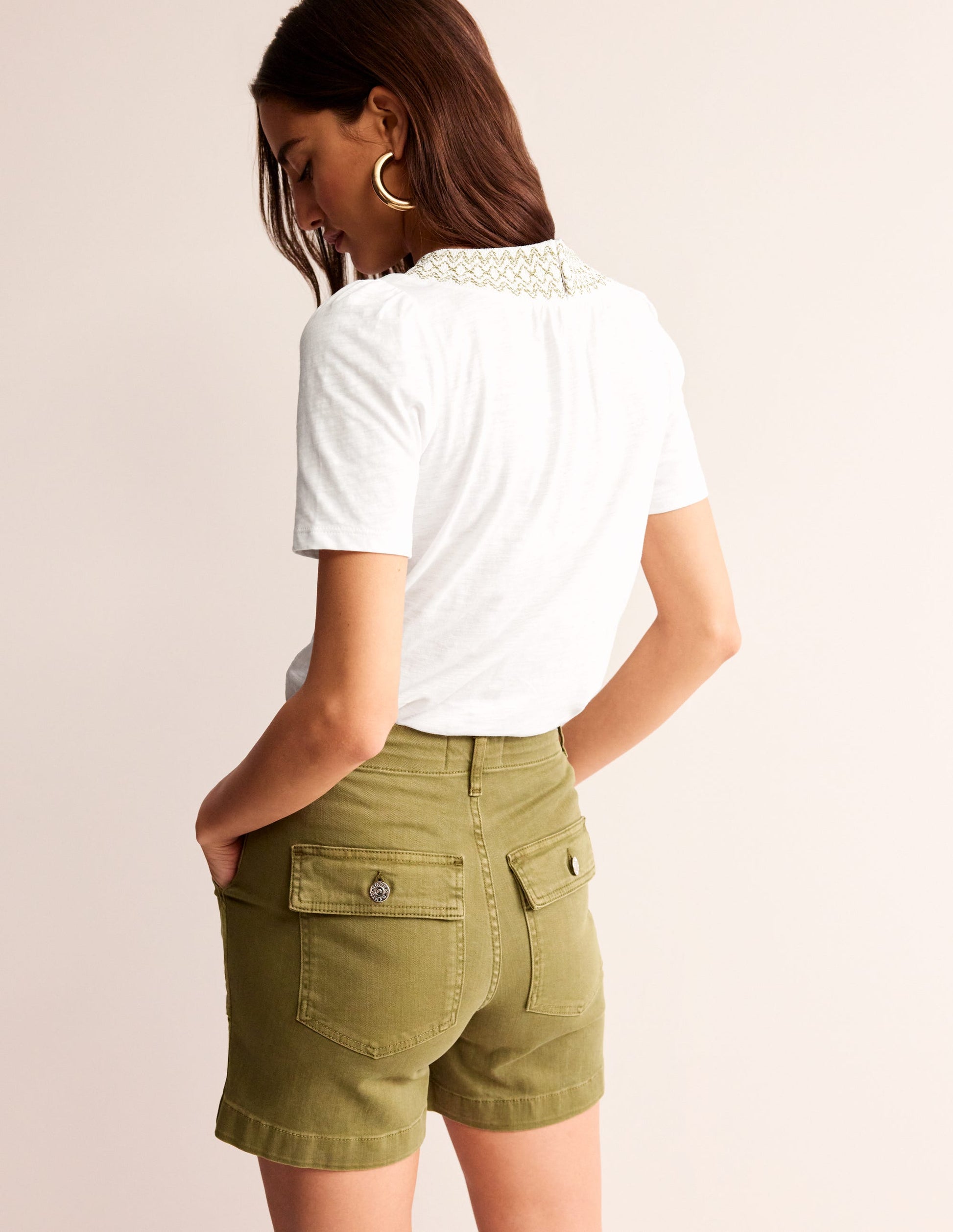 Smock Neck Puff Sleeve Top-White, Gold Metallic-3