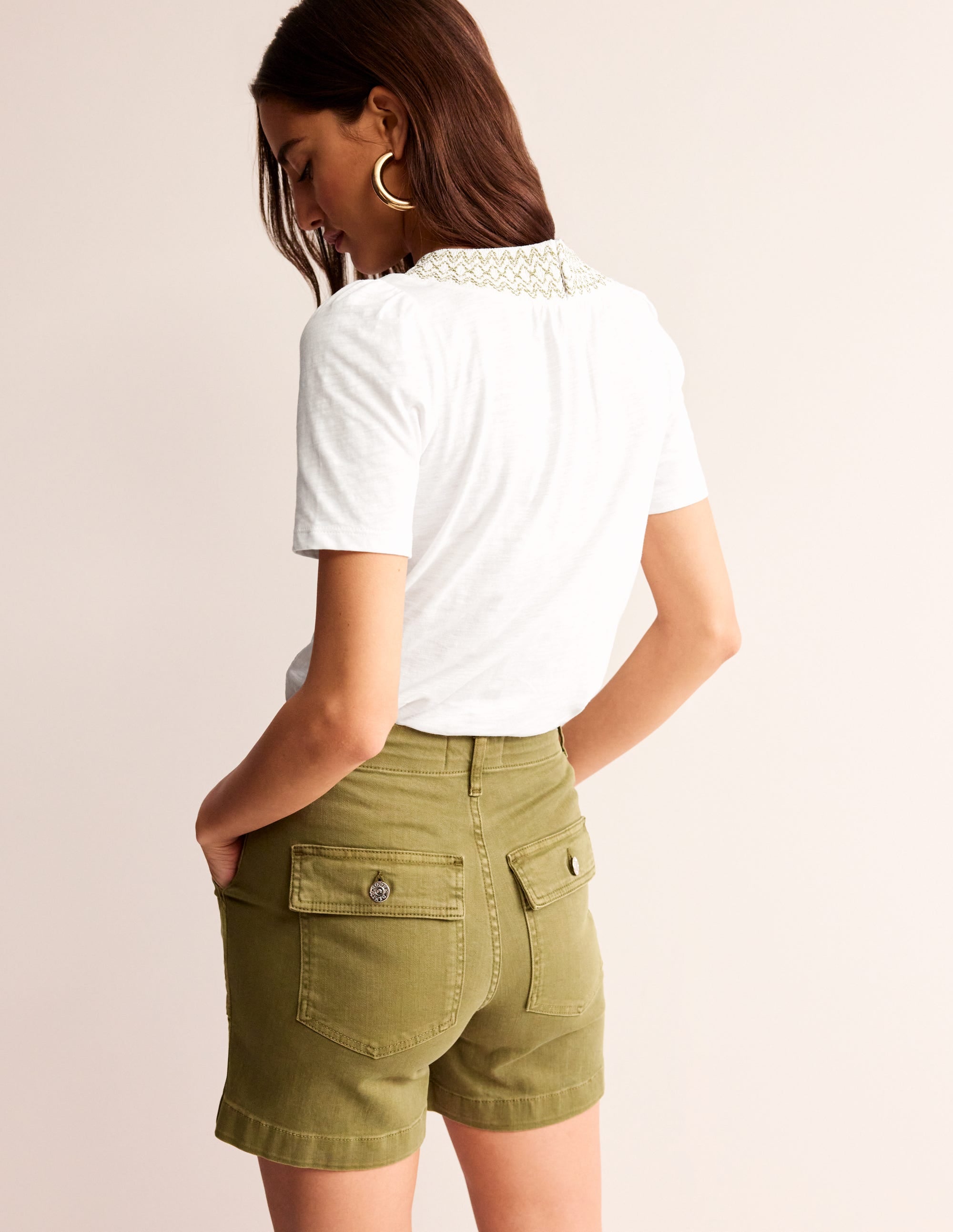 Smock Neck Puff Sleeve Top-White, Gold Metallic - Image 3