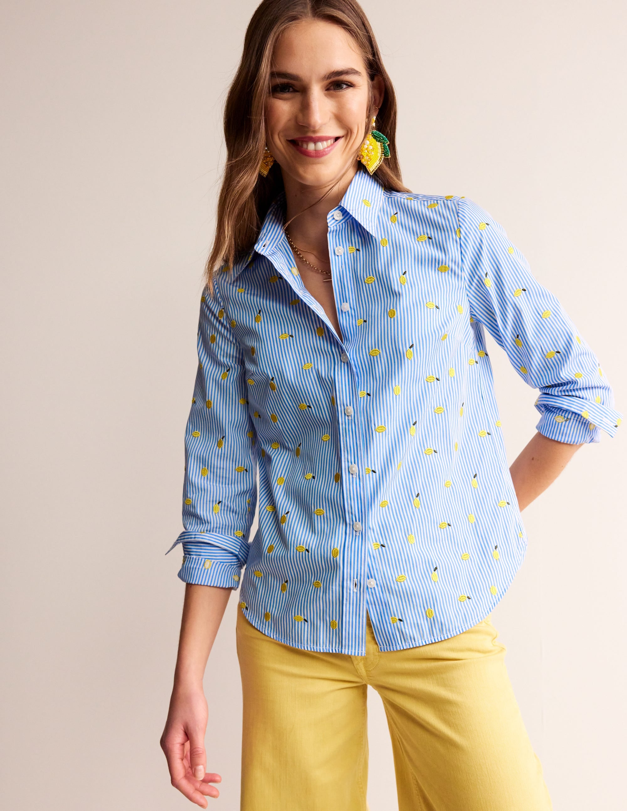 Sienna Embroidered Shirt-Passion Fruit, Lemons - Image 4