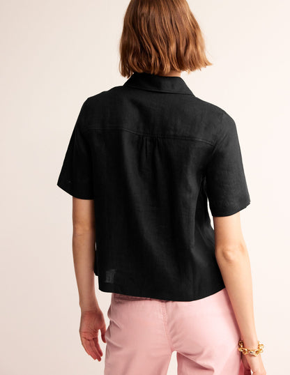 Hazel Short Sleeve Linen Shirt-Black