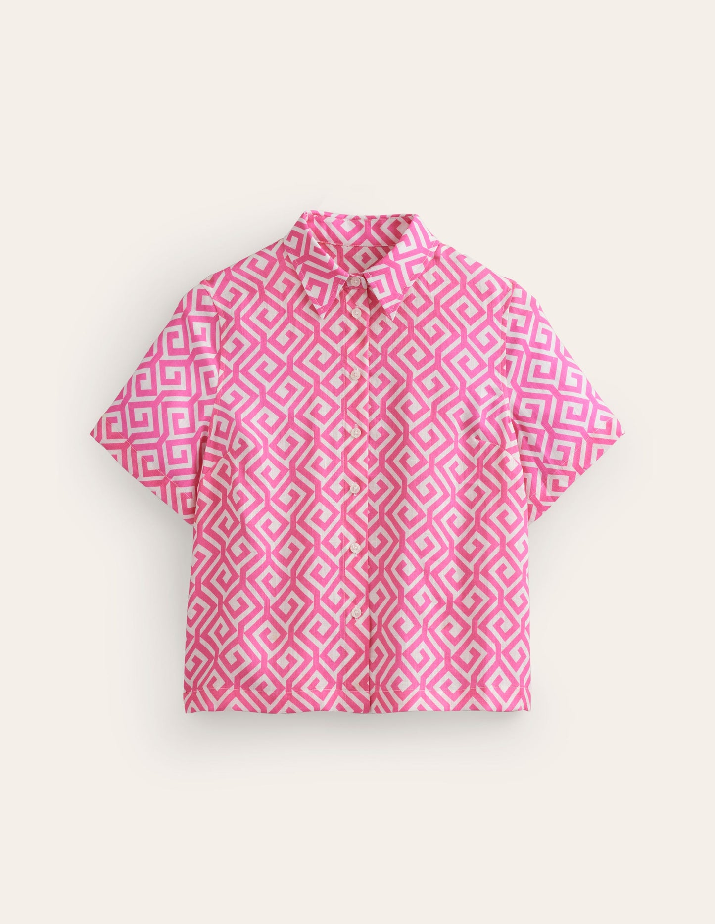 Hazel Short Sleeve Linen Shirt-Pink Power, Maze