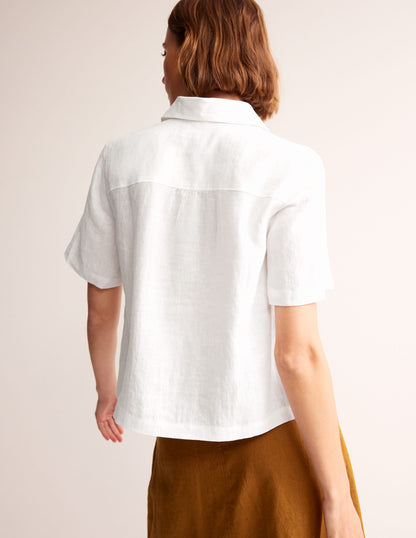 Hazel Short Sleeve Linen Shirt-White