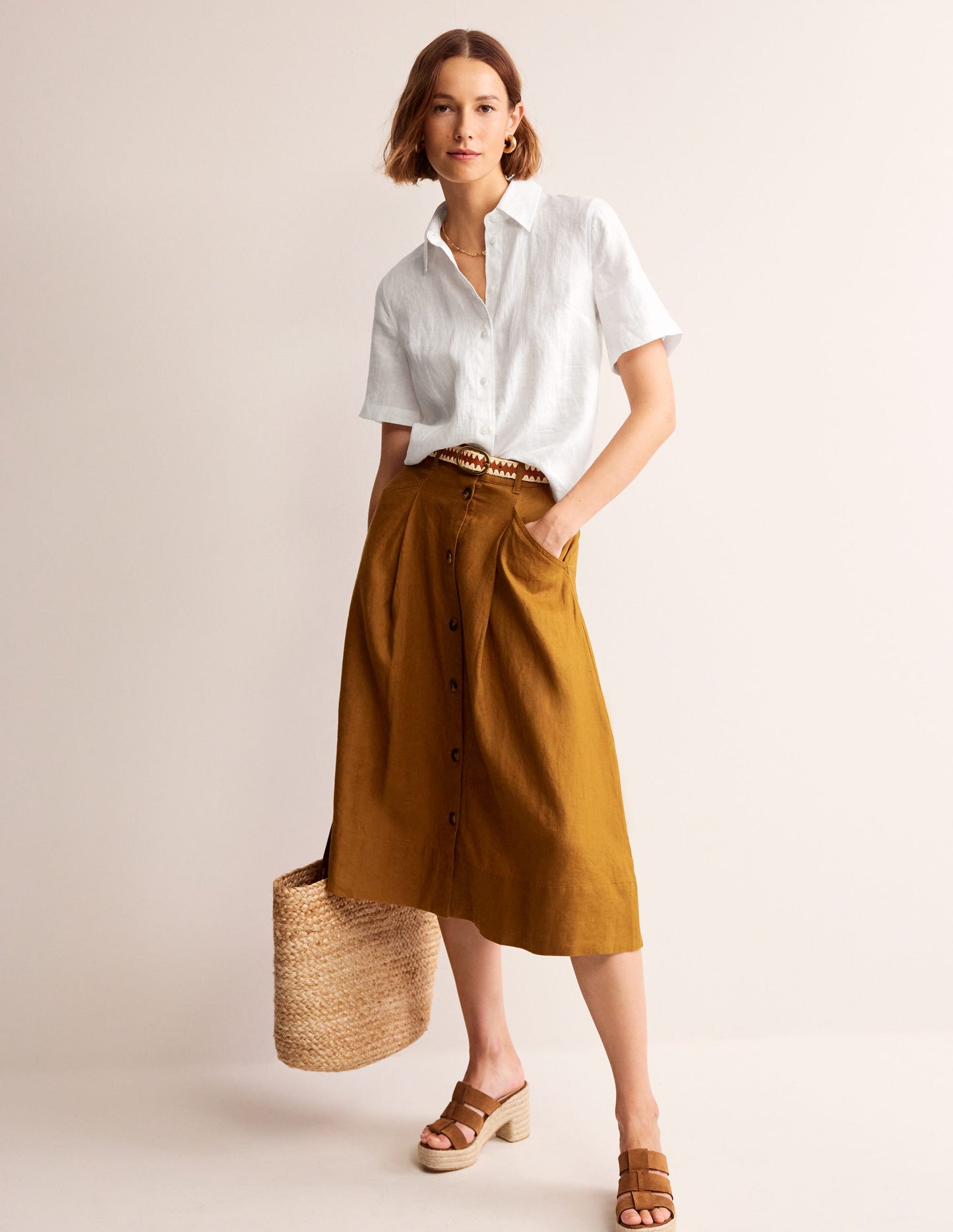 Hazel Short Sleeve Linen Shirt-White