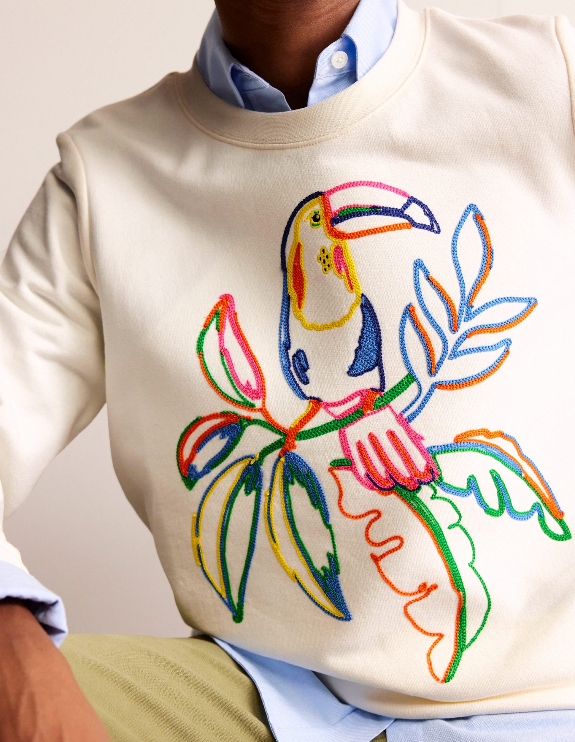 Hannah Embroidered Sweatshirt-Ivory, Embroidered Toucan-2