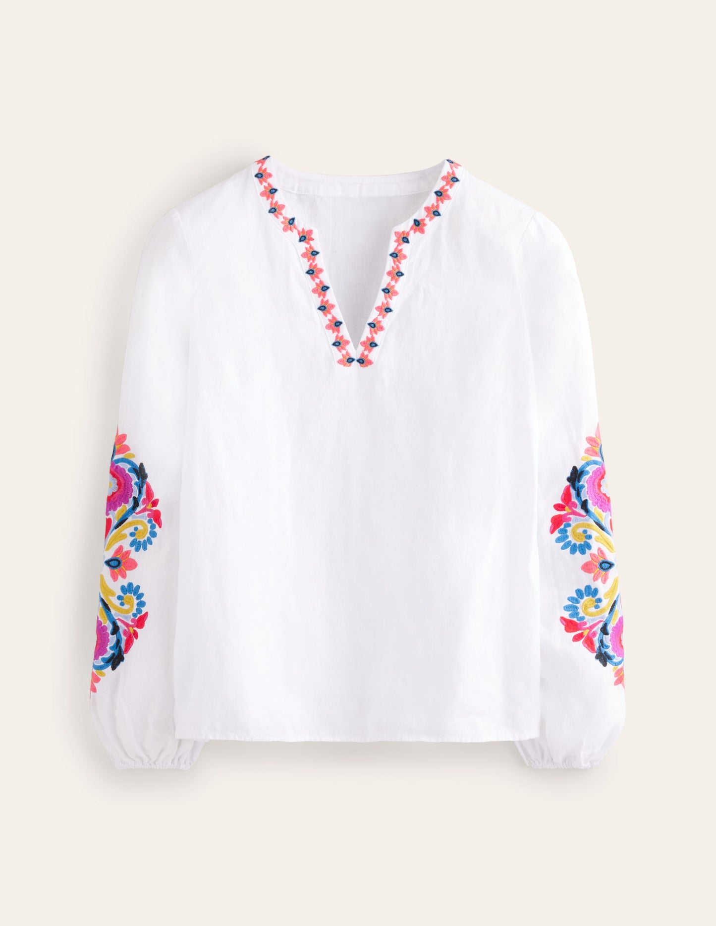 Bonnie Linen Top-White, Multi Floral